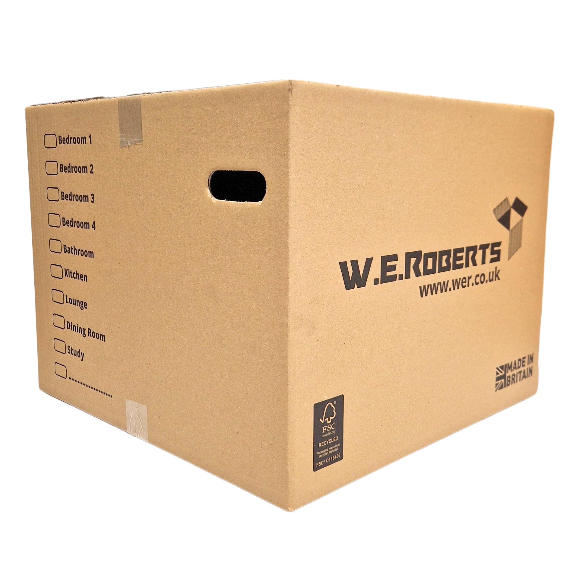 W.E. Roberts 10 Strong Extra Large Cardboard moving Boxes. Packing boxes for moving house with Printed Room List and Carry Handles 52cm x 52cm x 40cm cardboard Boxes