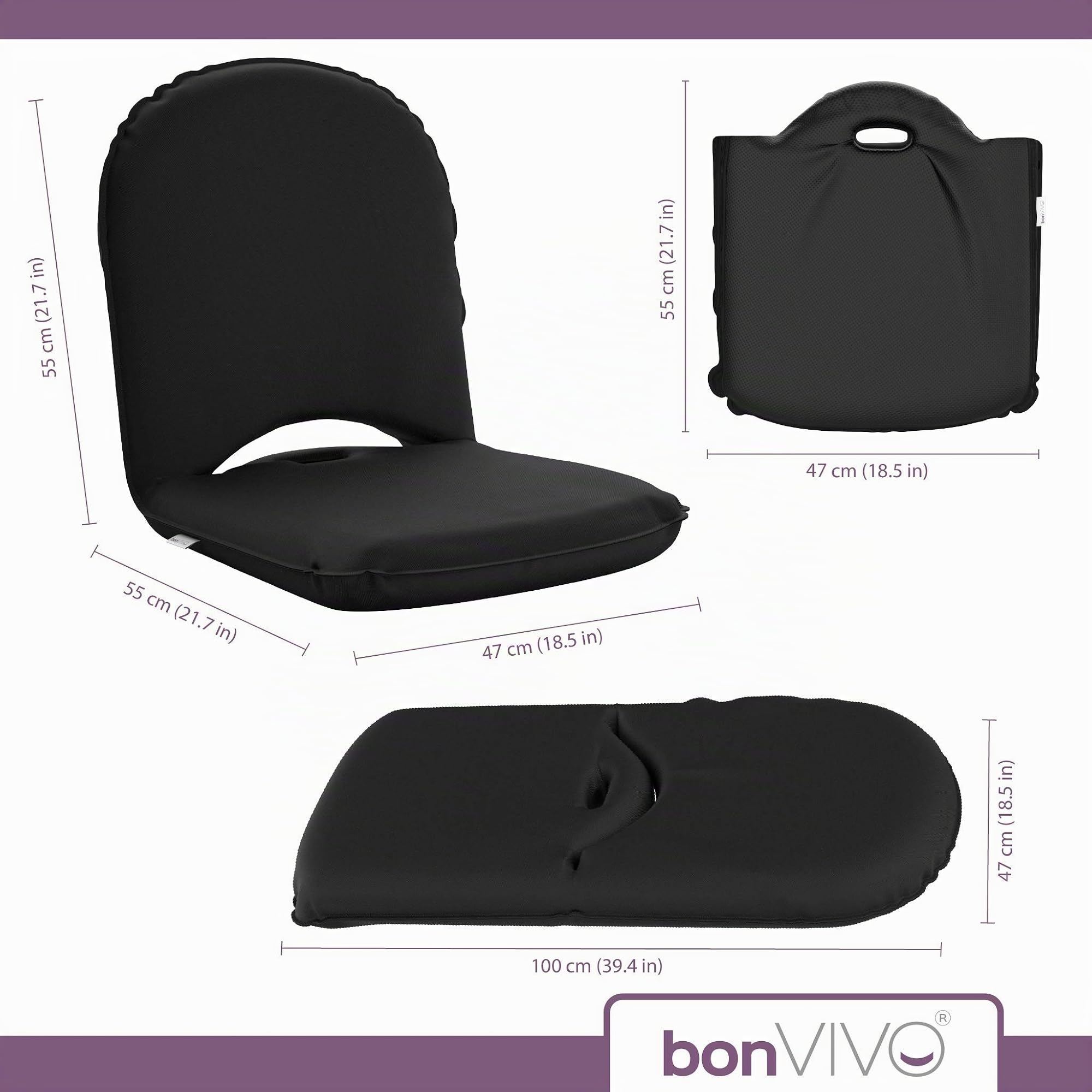 bonVIVO Easy Smart Bodenkissen – japanischer Stuhl, faltbar und tragbar – Bodenstuhl für Meditation, Lesen und Yoga, mit wasserdichtem Bezug