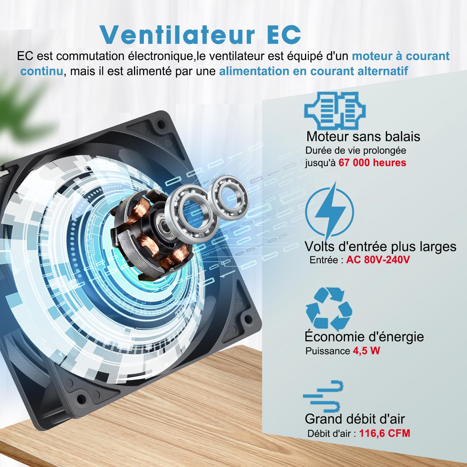 GDSTIME EC AC 120 mm Ventilador 220 V 120 x 120 x 38 Ventilador PC 230 V Ventilo 120 mm con rodamiento de bolas