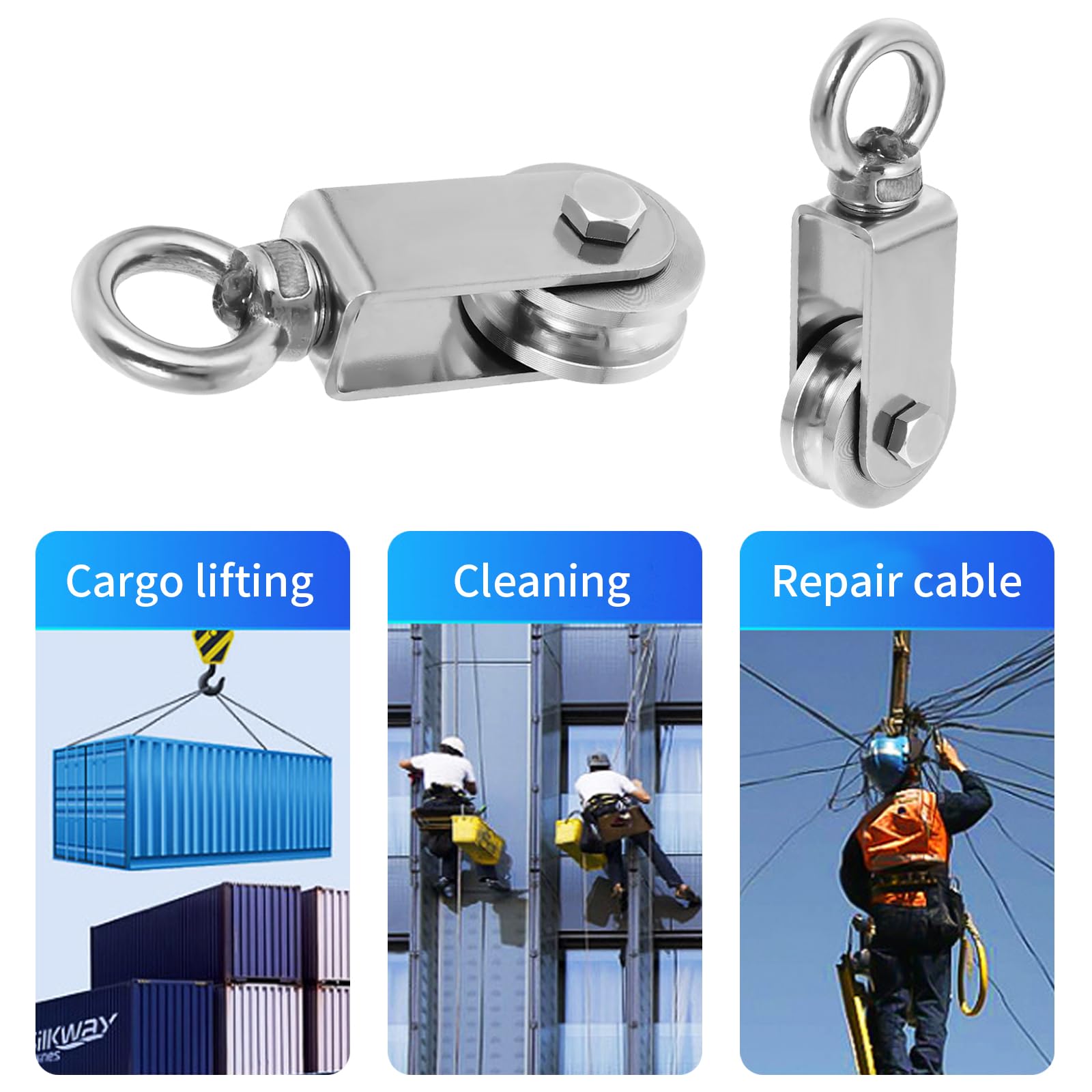 Polea de acero inoxidable de alto rendimiento de 34 mm con rodamiento de bolas, capacidad de carga de 250 kg, ideal para sistemas de cuerda, duradera y fiable (1 unidad)