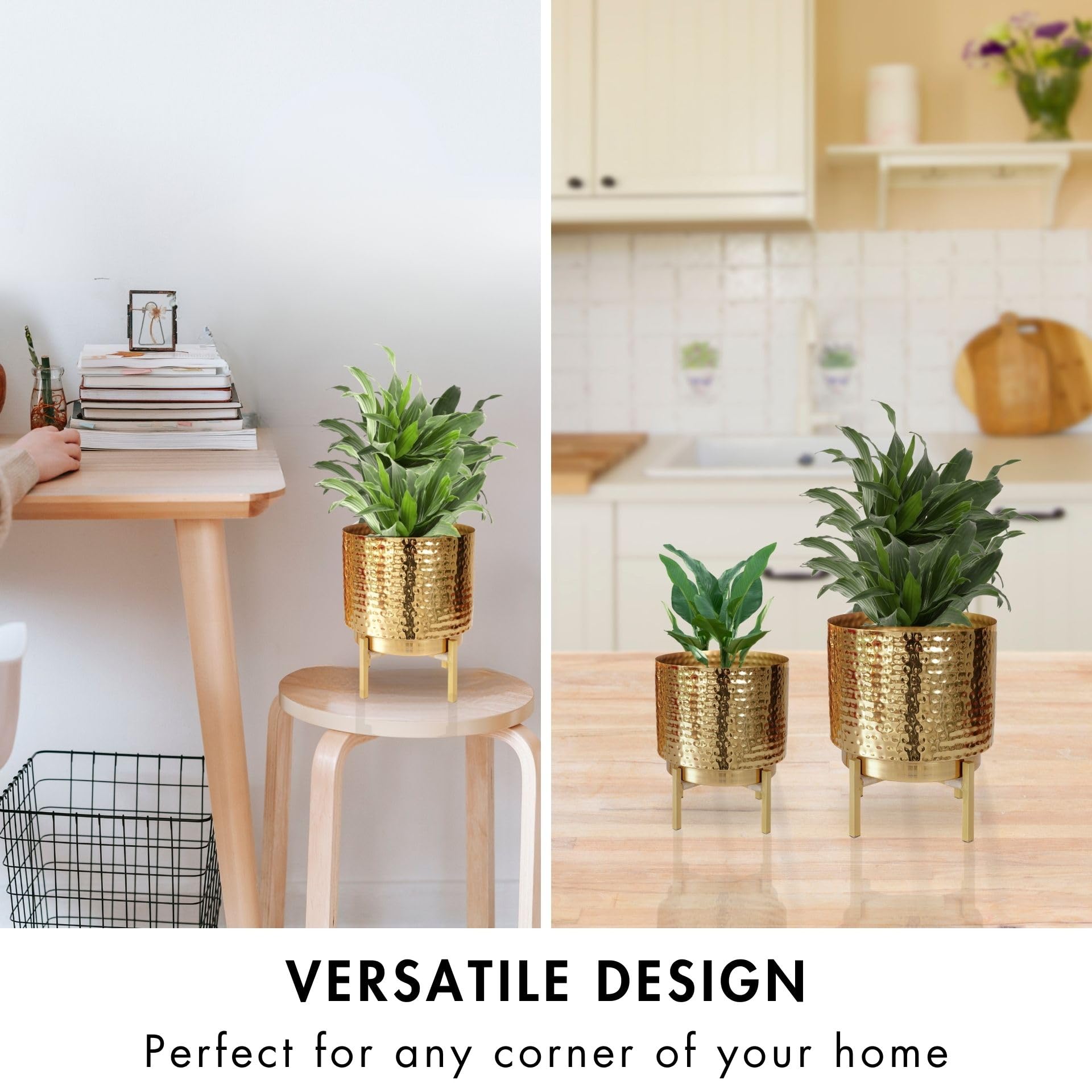 BEHOMA Hammered Gold Metal Indoor Planters Set - Set of 2 3