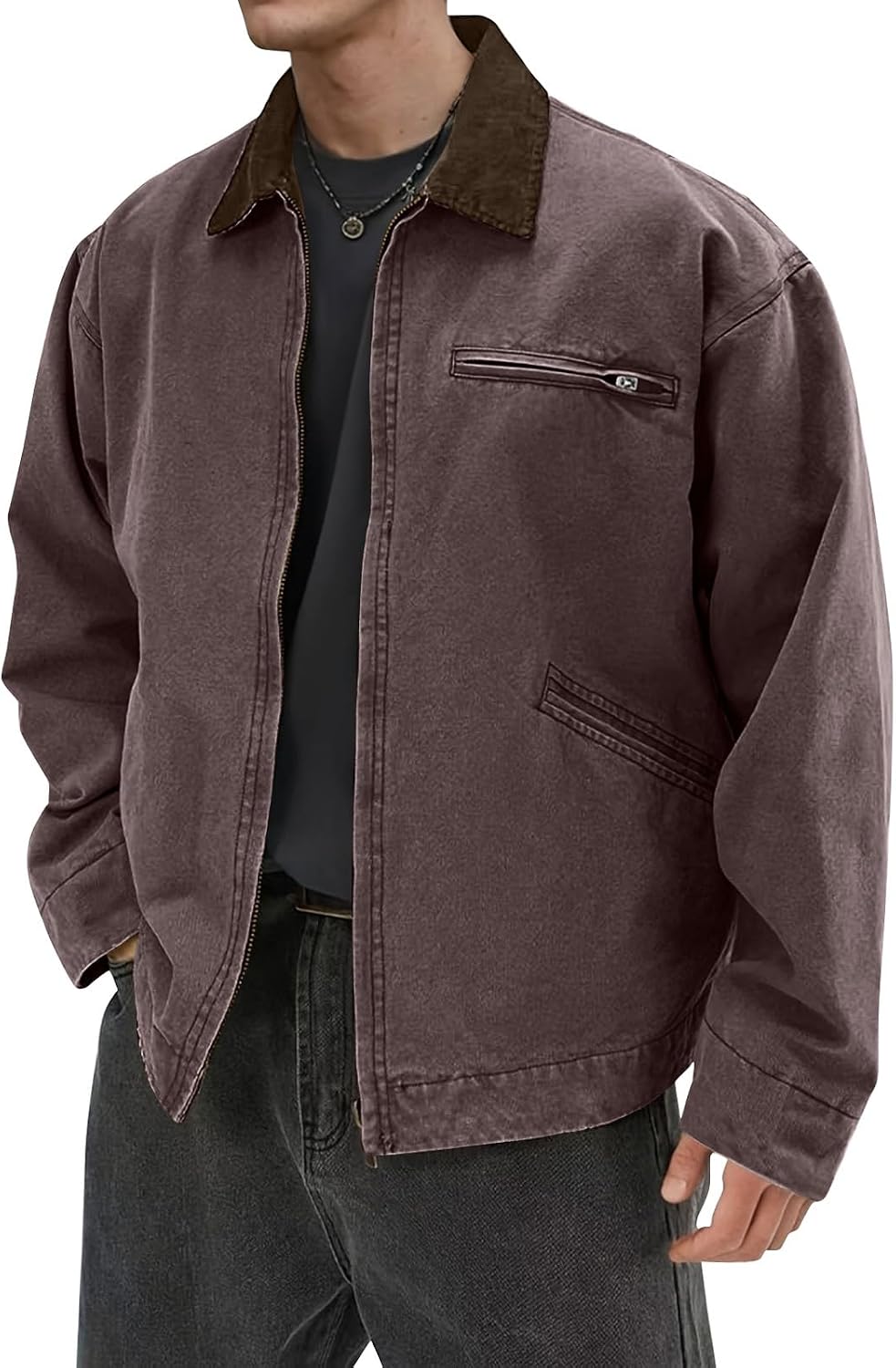 Mens Barn Jacket Workwear Cotton Canvas Corduroy Collar Depot Jackets, M-3XL
