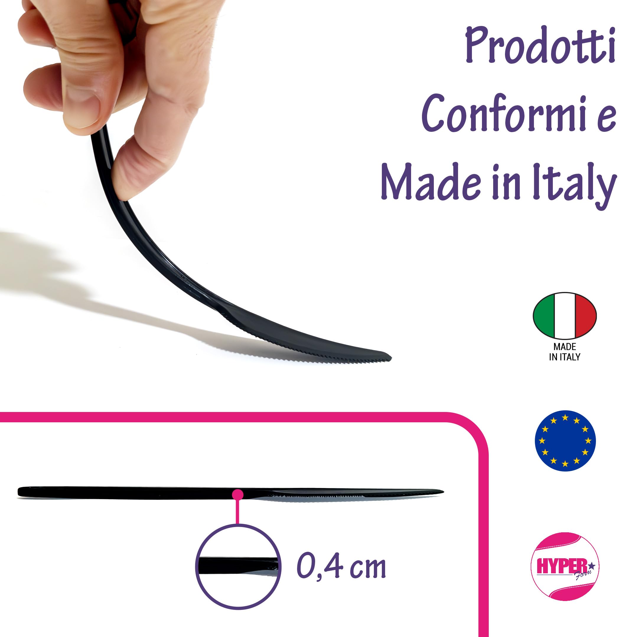 HYPER form Set Posate Riutilizzabili Nere (5gr), Tris "Forchetta Coltello Cucchiaio Tovagliolo" (100)