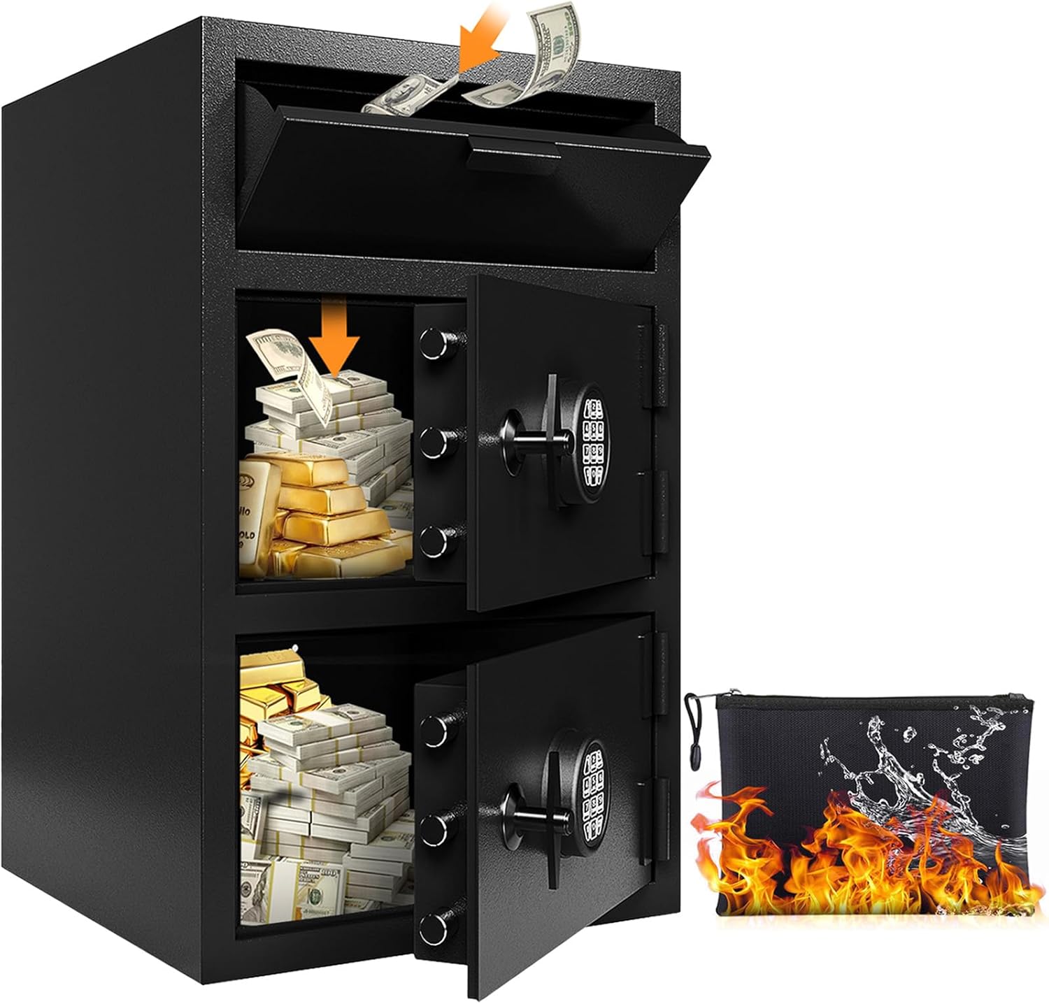 9.5 Cu Ft Extra Large Double Door Fireproof Drop Safe for Business Heavy Duty Safe Box with Drop Slot Anti-Theft Money Drop Box with Lock and Slot Anti-Fishing for Cafe Restaurant Gas Station