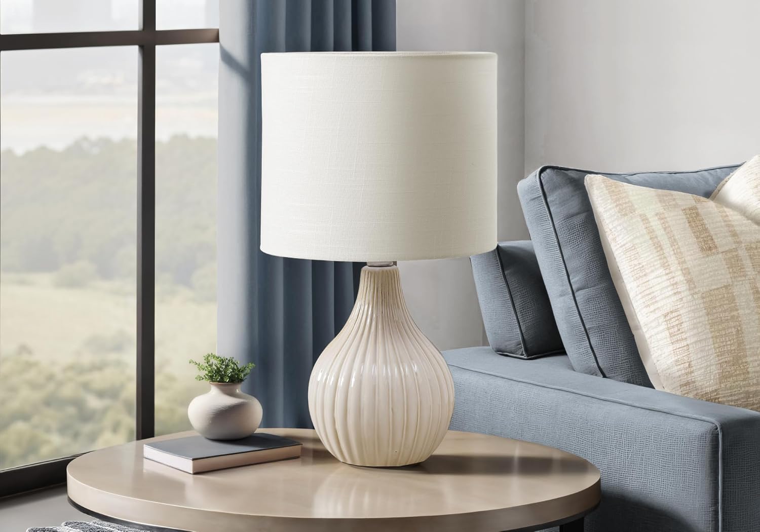 Monarch Specialties I 9776 Lighting, 17" H, Table Lamp, Beige Ceramic, Ivory/Cream Shade, Contemporary, Modern