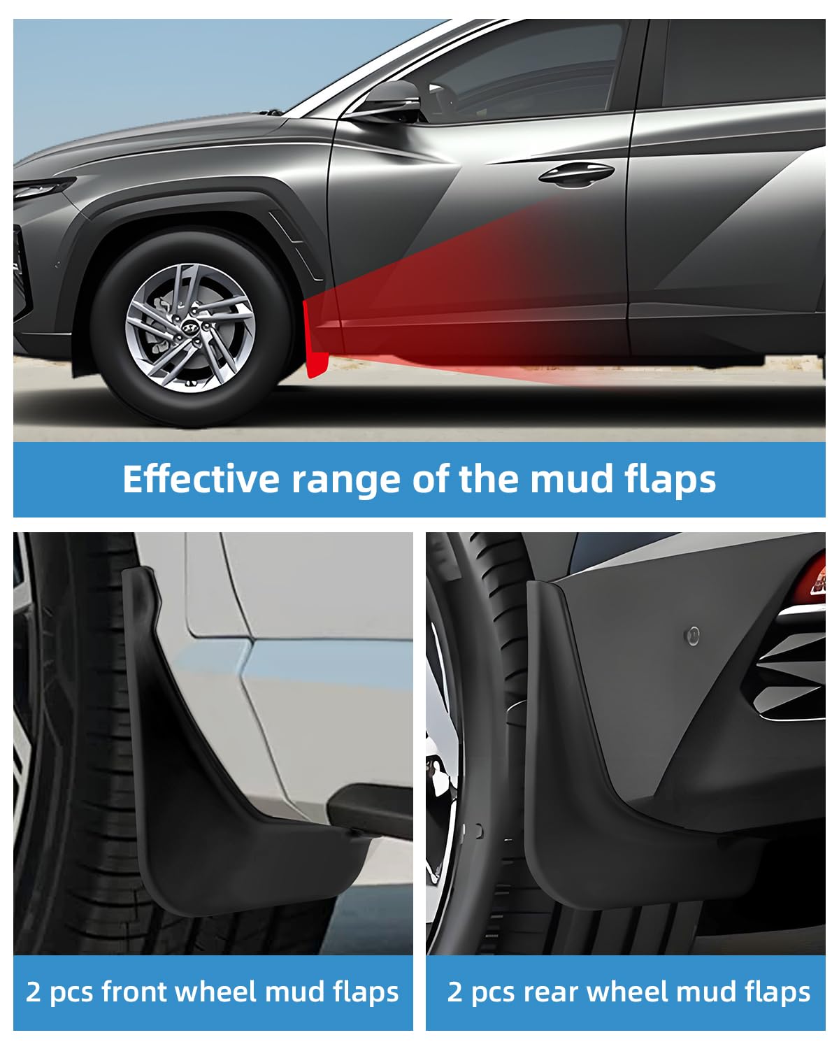 Guardabarros para Hyunda-i Tucson NX4 2024 2023 2022 2021, Faldillas Antibarro Delantero y Trasero con Tornillos de Montaje, Accesorios Protectores contra Salpicaduras [4 Piezas]