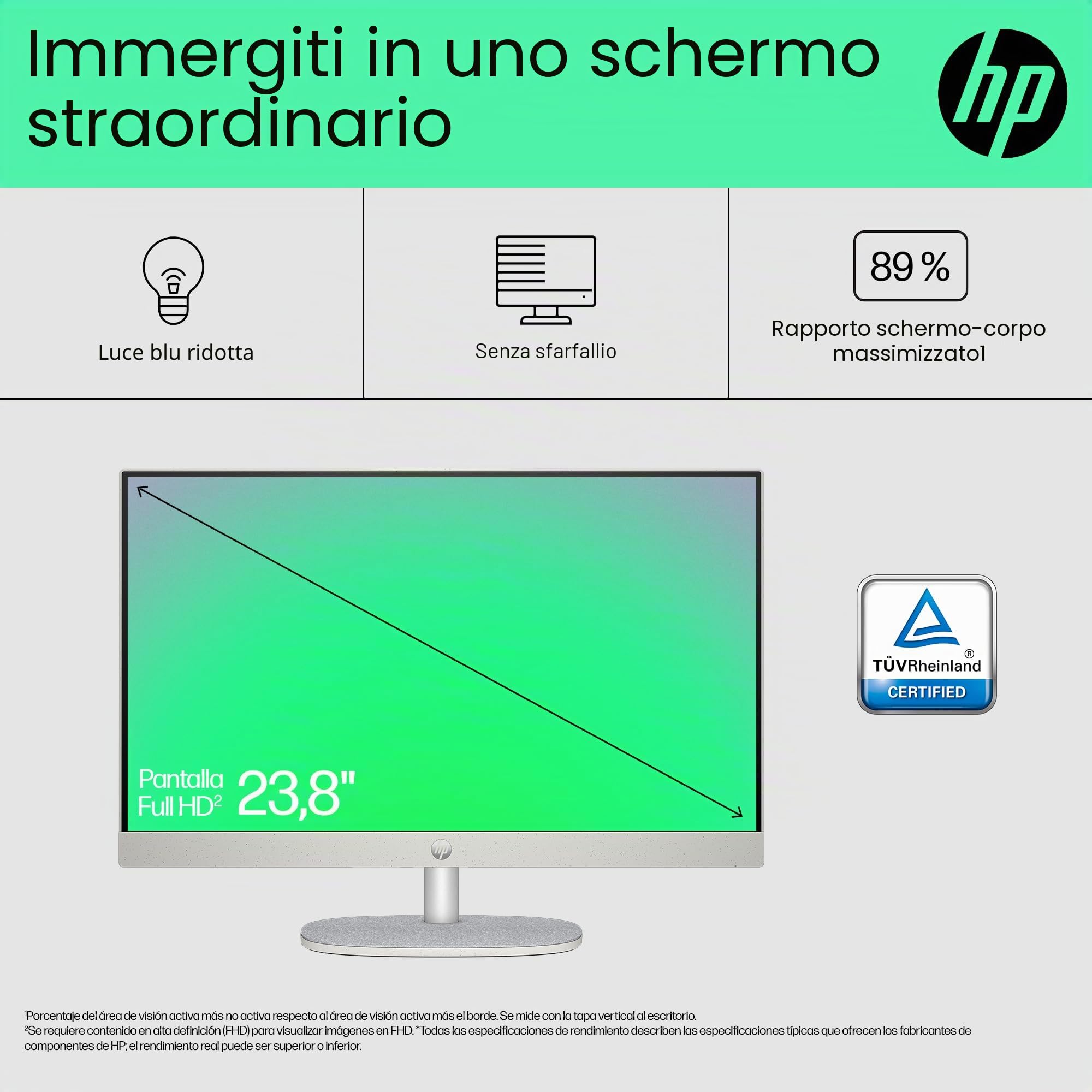 HP All-in-One 24-cr0007ss - Computer desktop da 23,8" FHD (AMD Ryzen 5 7520U, 16 GB RAM, 512 GB SSD, AMD Radeon Graphics, Windows 11 Home) Bianco - Tastiera QWERTY spagnola