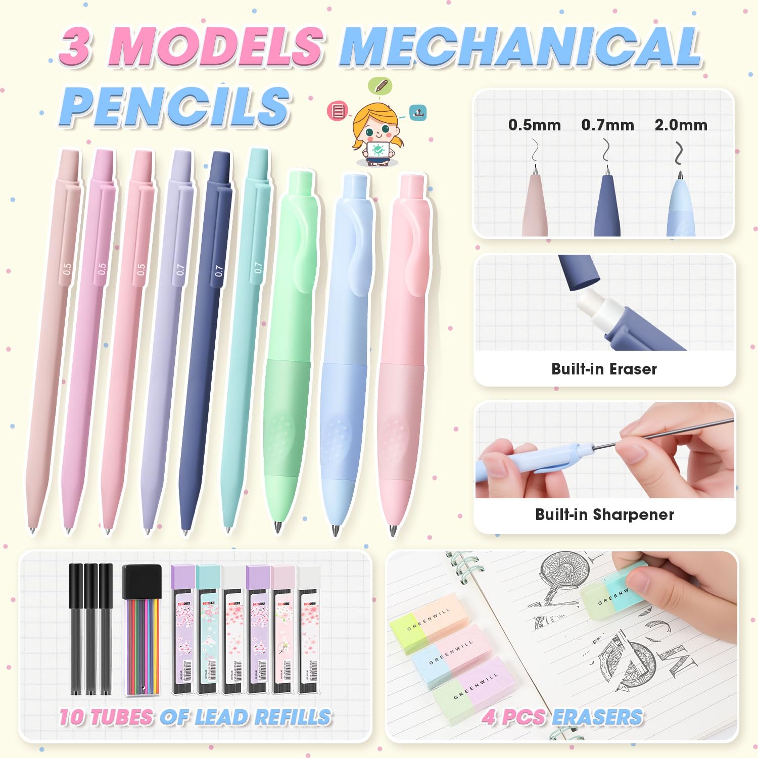147 articoli di cancelleria estetici con astuccio color crema, 12 evidenziatori pastello, set di cancelleria College Essentials