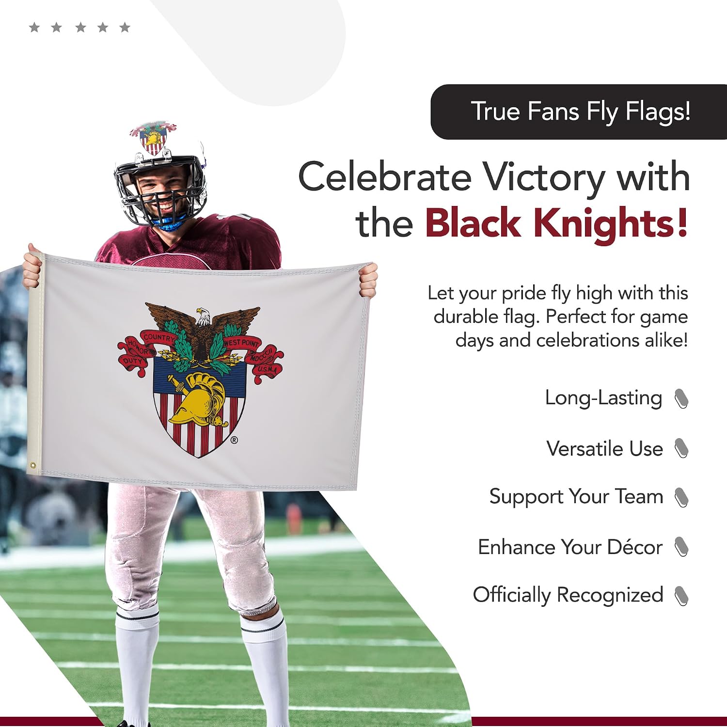 Army West Point Crest College Sports Printed Flag - NCAA Licensed - Nylon - School Banner (White) (2' x 3')