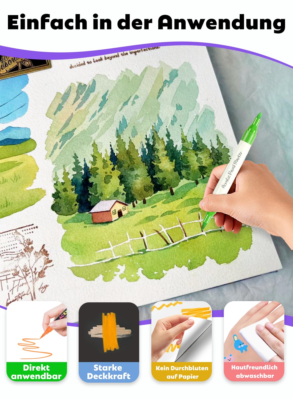 ‌120 Farben Nummerierte Acrylstifte Set mit App Acrylic Marker Doppelspitze | Vielseitig einsetzbar | Starke Deckkraft | Farbecht | Wasserfest | Acrylmarker für Erwachsene, Eier, Holz, Stein, Leinwand