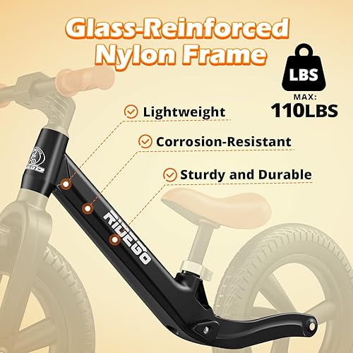 Miniatura 3 de Ridego Bicicleta de equilibrio de 14 pulgadas para niños de 2 a 6 años, bicicleta ligera para niños con asiento ajustable, bicicleta de empuje con