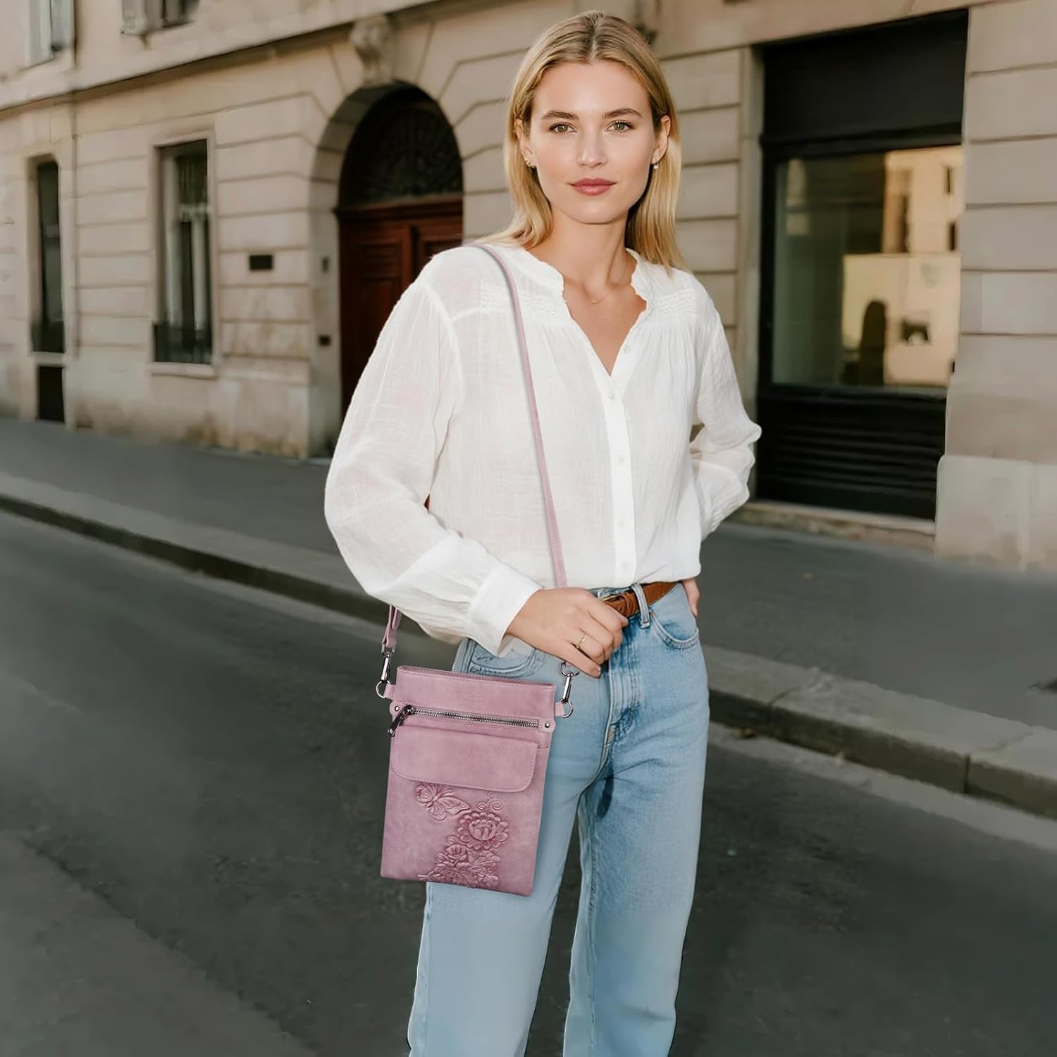 Small Crossbody Purse for Women, Vegan Leather Multi Pocket Bag with Adjustable Strap Embossed Travel Shoulder Bag - Image 2