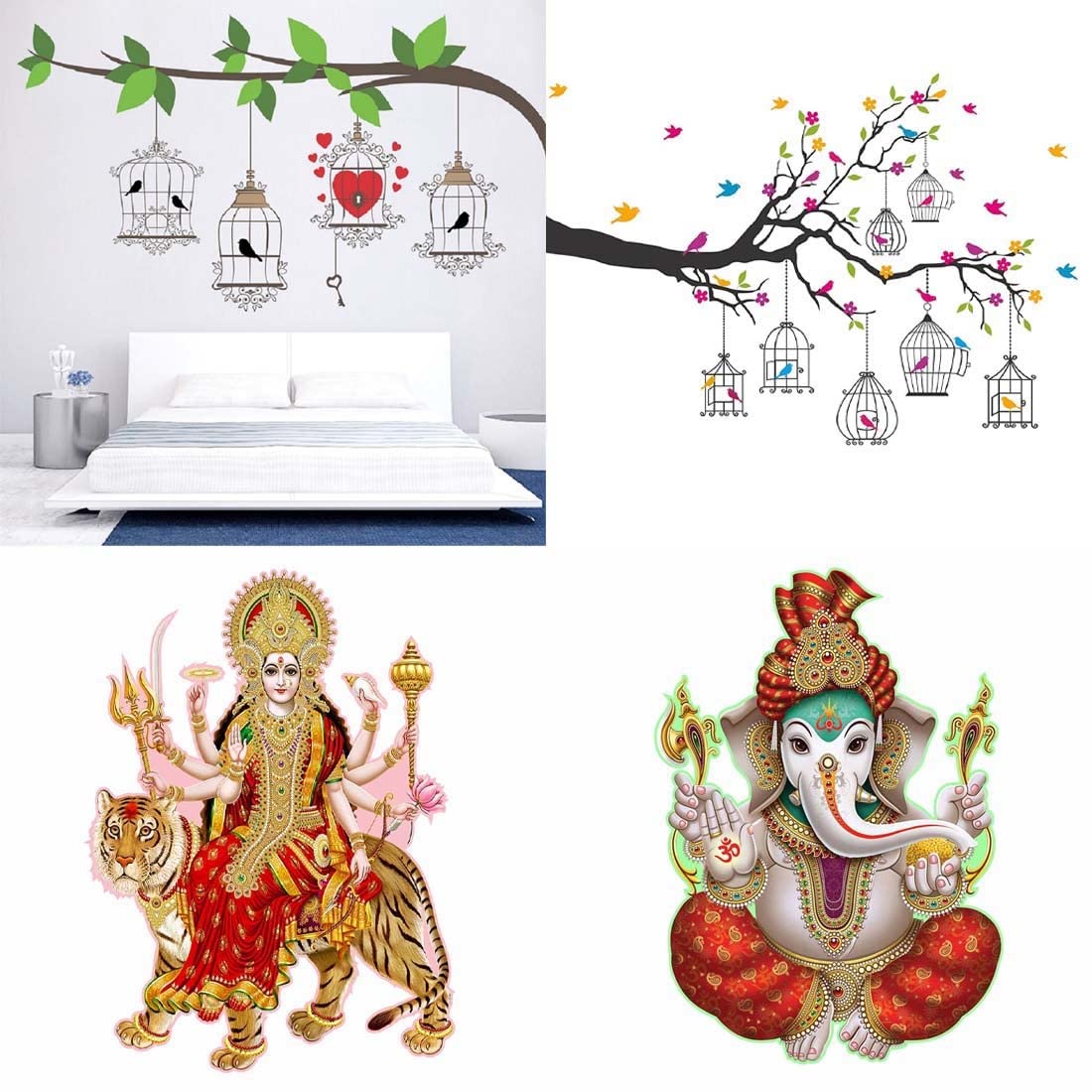 Merical Birdcase Key, Branches Flowers & BirdCages, Sherawali Maa, Ekdant Wall Stickers for Living Room, Hall, Wall D�cor (Material: PVC Vinyl) (B0C9F7BWJD) Amazon Price History, Amazon Price Tracker