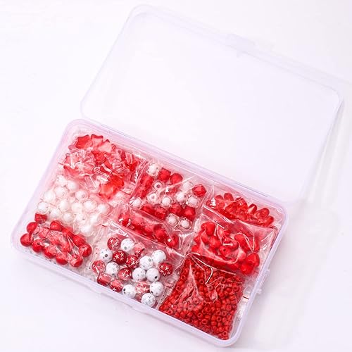 Miniatura 5 de Más de 2465 cuentas de Navidad para fabricación de joyas, perlas Heishi rojas y verdes, cuentas sueltas redondas con árbol de Navidad, caja de