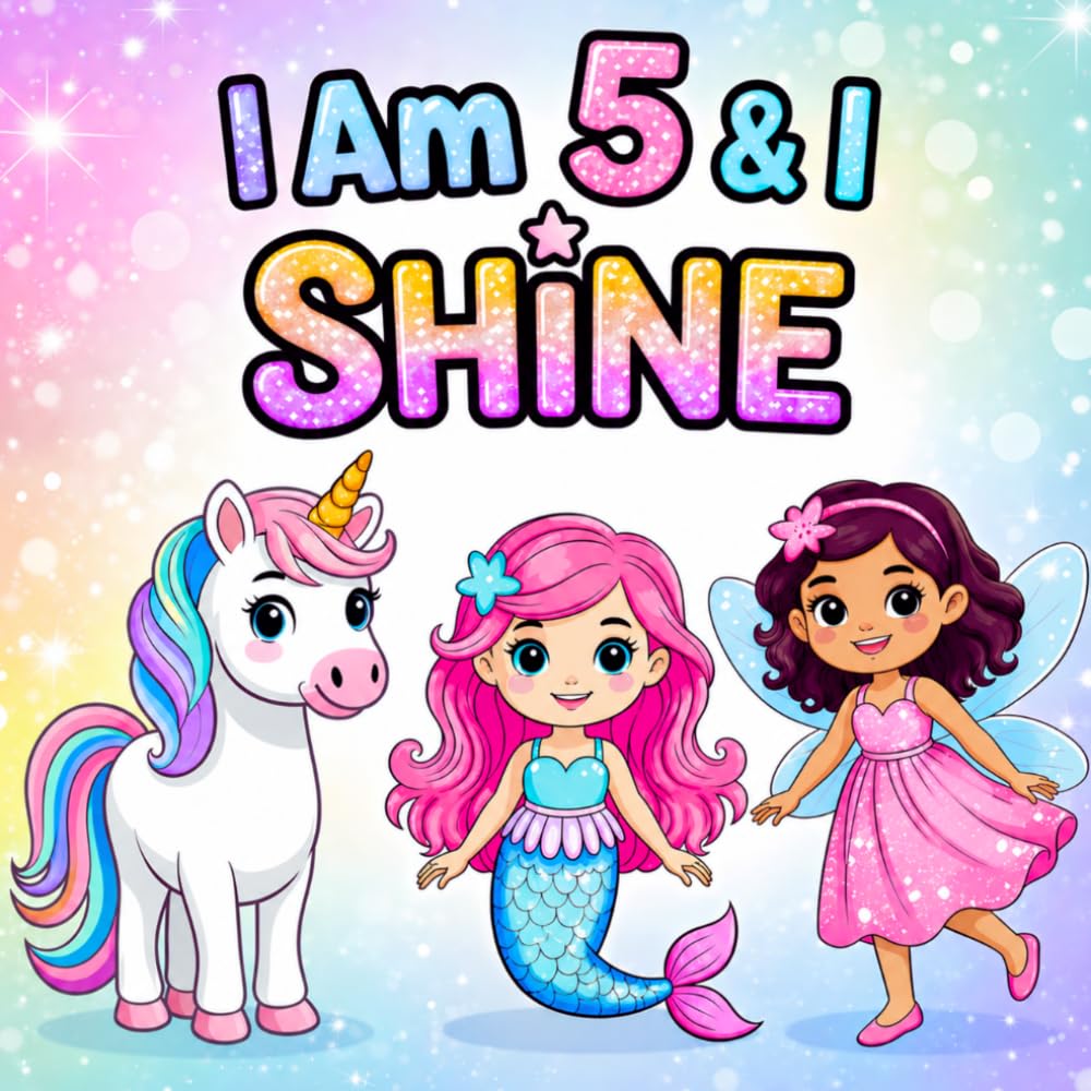 I Am 5 & I Shine: A Cute Coloring Book with Unicorns, Mermaids, Princesses & Fairies – Positive Affirmations for Confident & Happy 5-Year-Olds | Perfect Gift for Girls