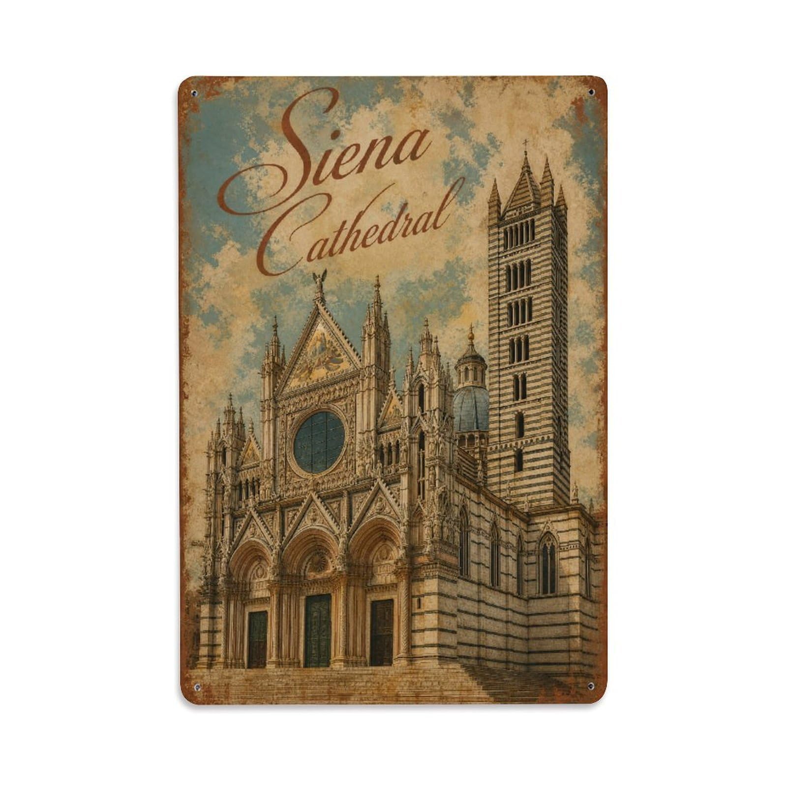 Huiyhb 8X12inch(20X30cm) Vintage Travel Siena Cathedral Gothic Architecture Italy Metal Tin Sign