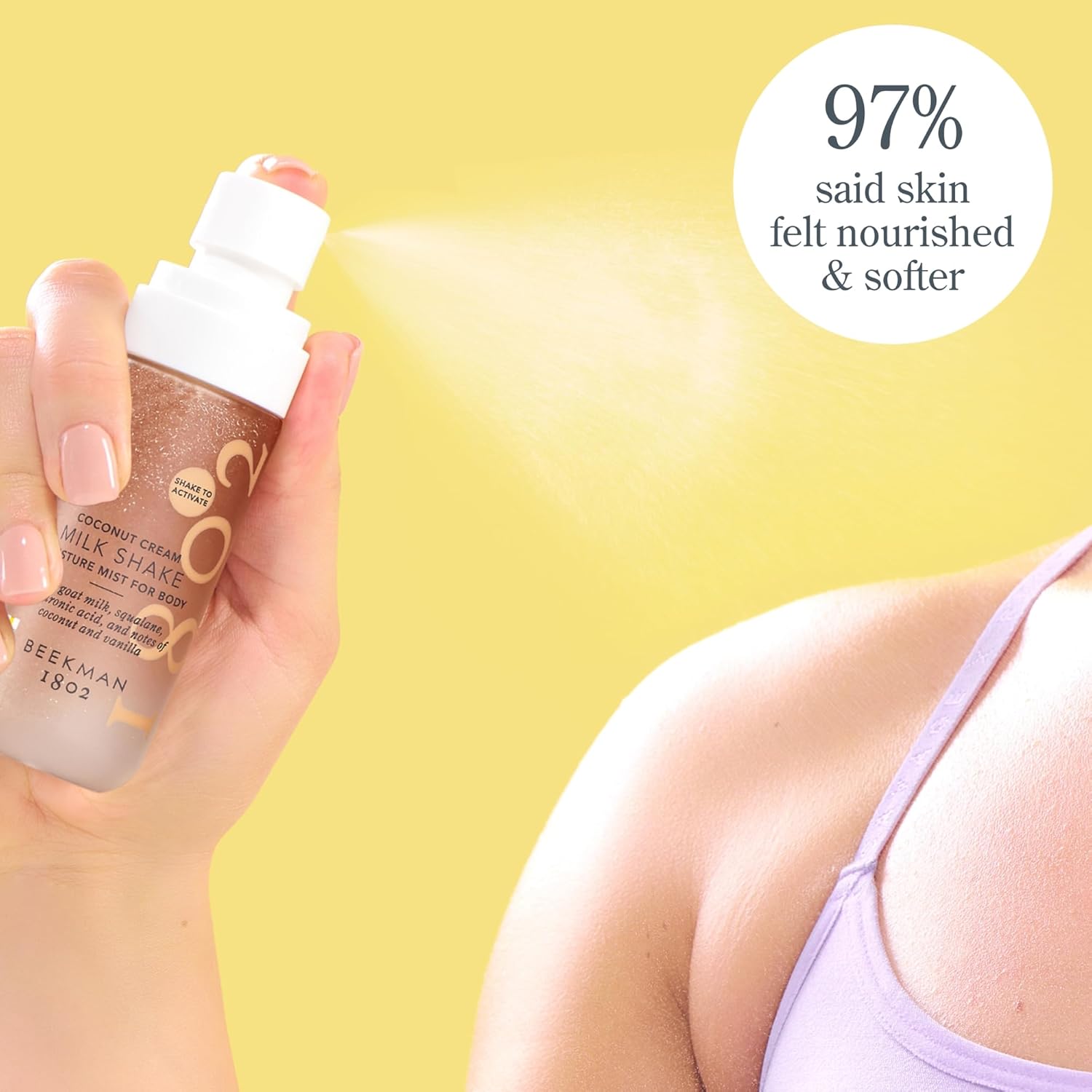 Beekman 1802 Milk Shake Body Mist - Coconut Cream 2 fl oz - Hyaluronic Acid, Jojoba Oil, Instantly Moisturizes, Hydrates & Softens, Good for Sensitive Skin, Cruelty Free - Image 6