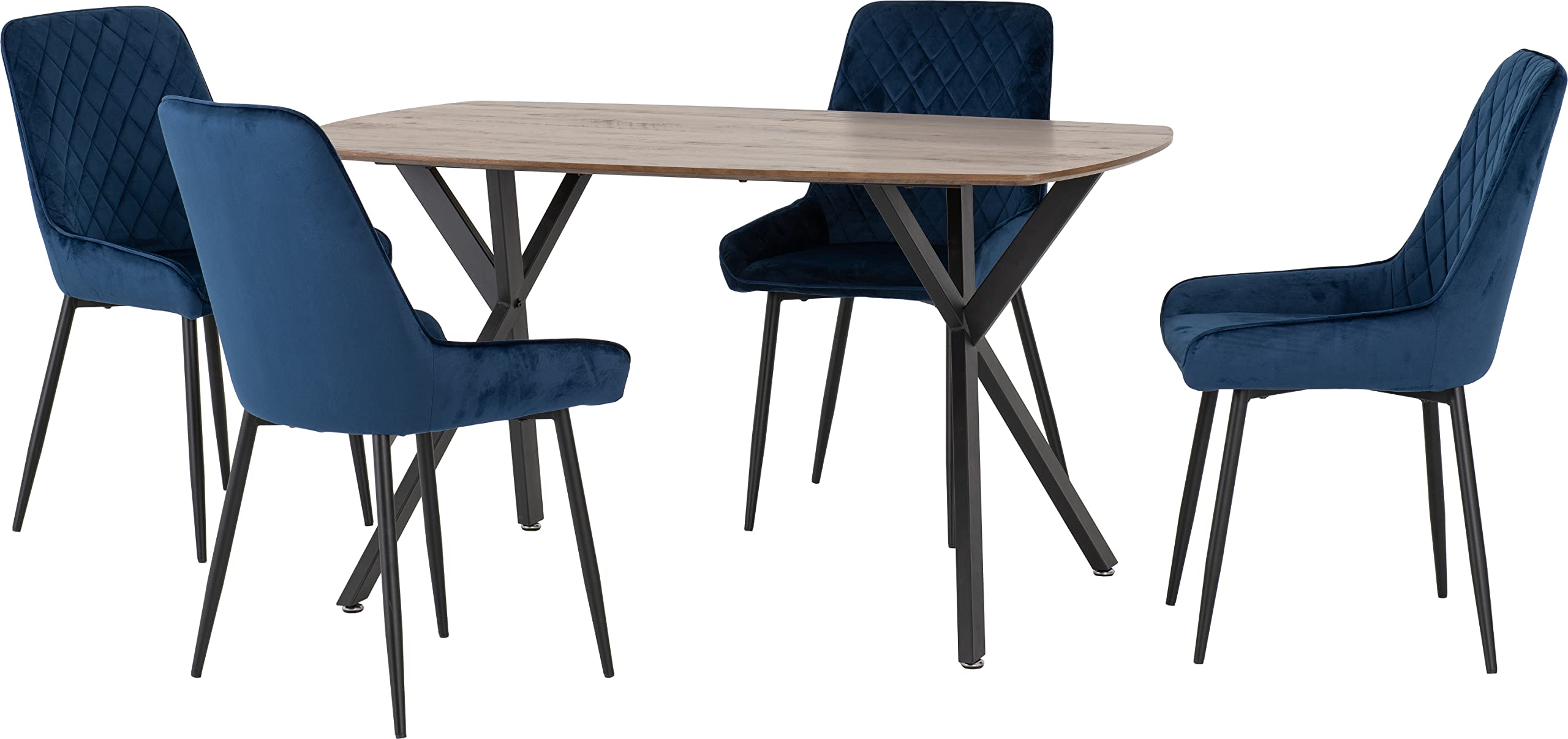 Seconique Athens Rectangular Dining Set - Medium Oak Effect/Sapphire Blue Velvet