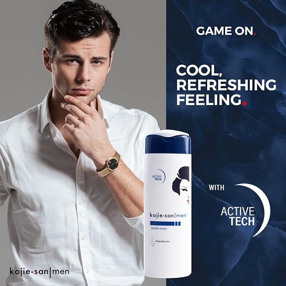 Kojie San Men Body Wash with Advance Active Technology, 300ml Moisturizing Shower Gel for Men's Skin, Deep Cleansing Formula, Paraben-Free