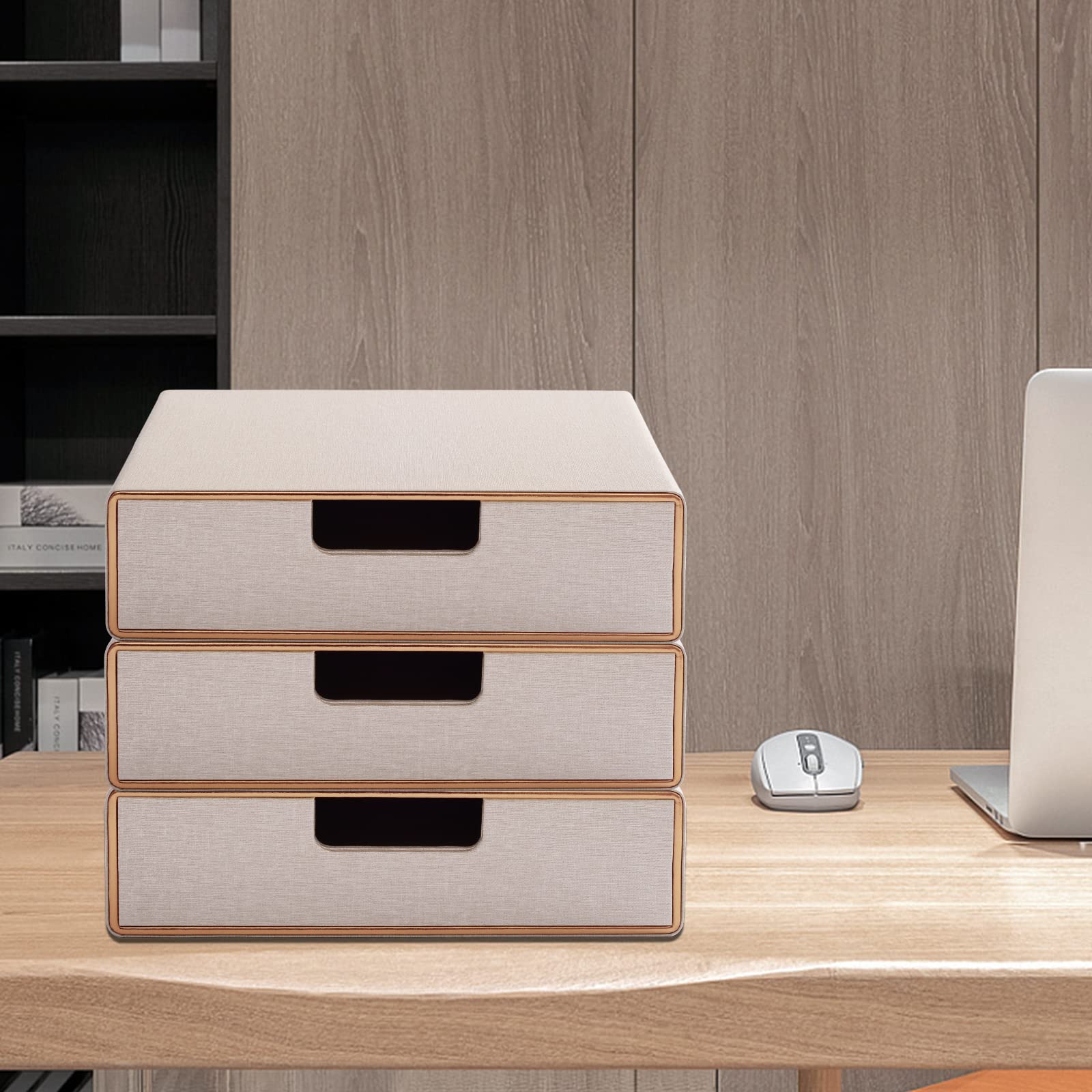 Organizer da scrivania con 1 cassetto, in pelle PU, per accessori da scrivania e spazio di lavoro, formato A4, multifunzione, per riporre lettere, documenti, posta, file (beige)