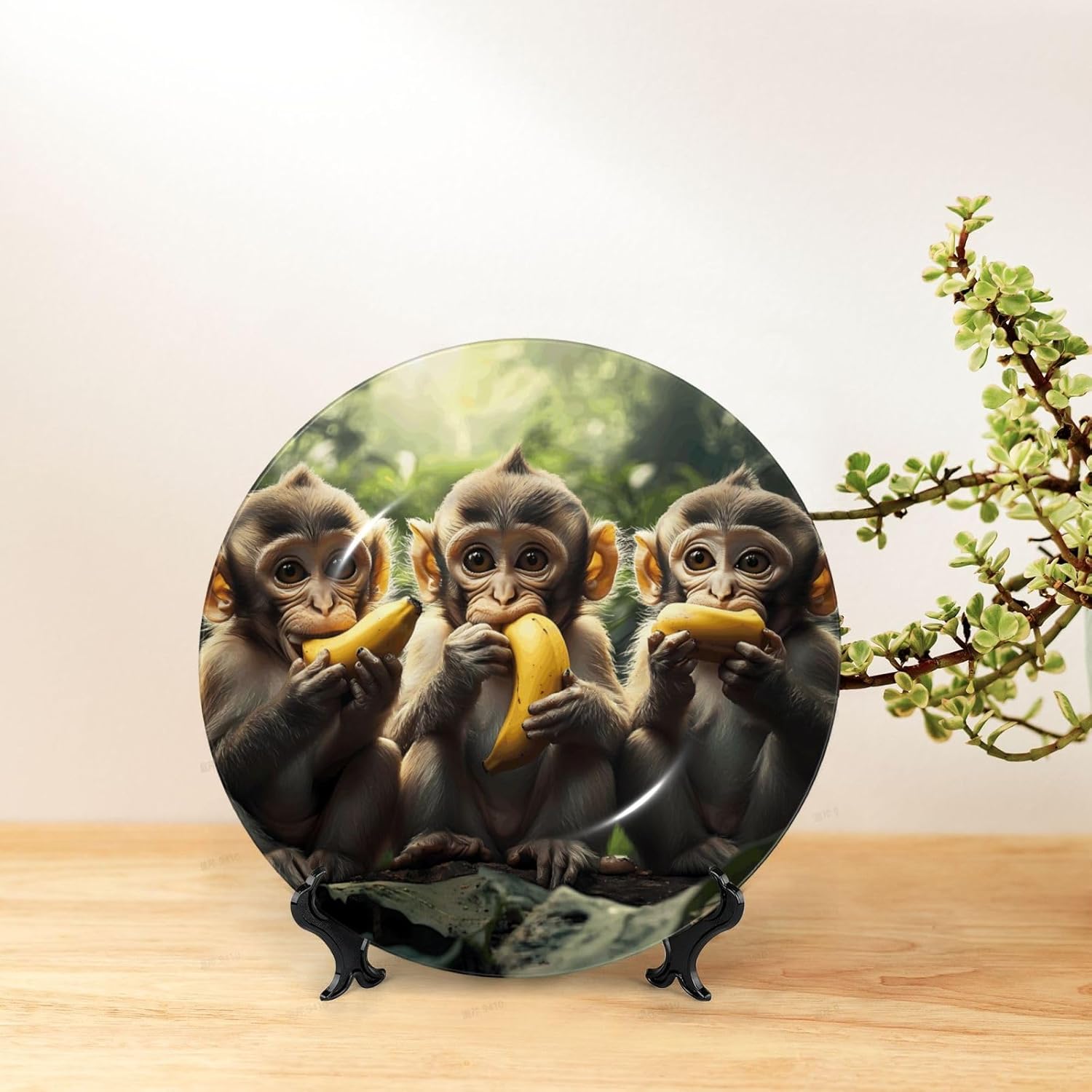 Sitting Monkey Style Ceramic Plate Display Home Display With Stand Wall Hanging Plate For Home Decor 10 Inch