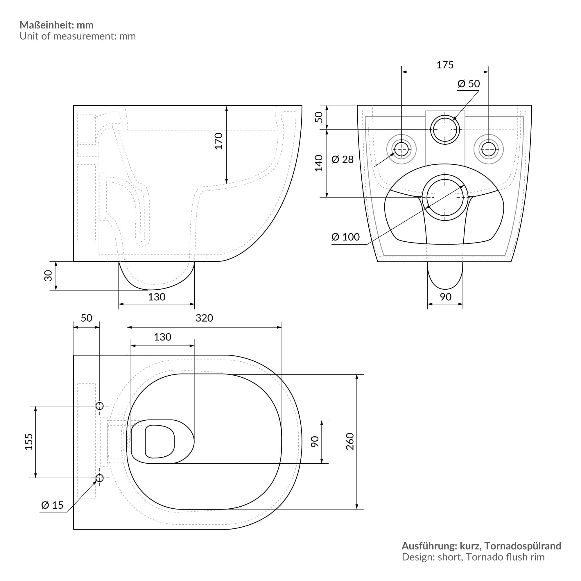 LuxeBath WC Sospeso Senza Bordo Vaso in Ceramica Bianco Corto 49 cm Risciacquo Scarico Tornado con Sedile Softclose Water Sanitari per Bagno Superficie Lucida Facile da Pulire
