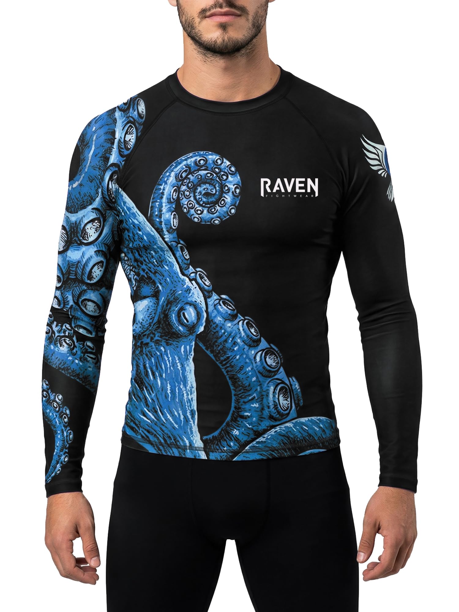 raven fightwear Men's Kraken Octopus IBJJF Approved Rash Guard Blue-picture-48