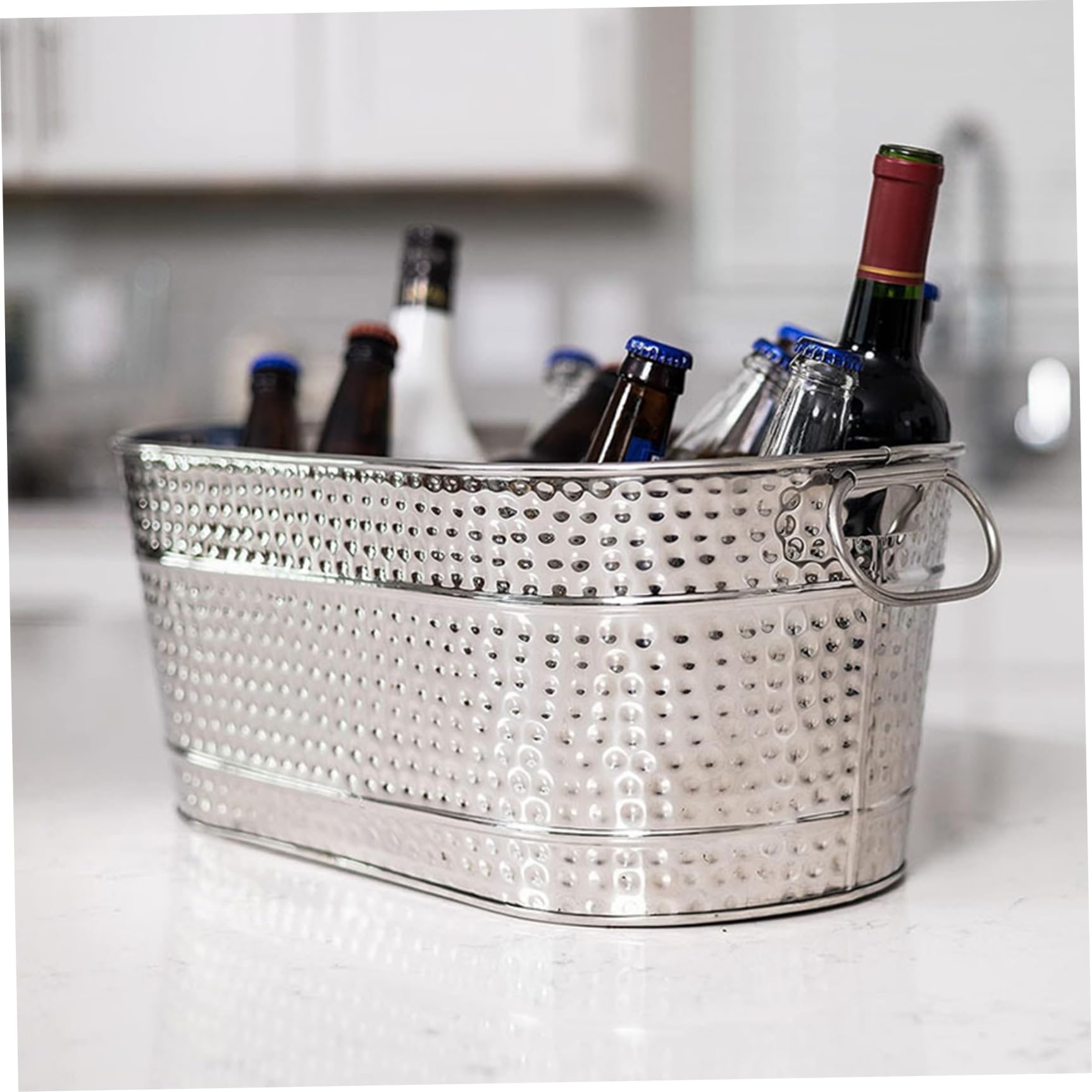 Eiseimer, Getränkewanne verzinkte Wanne mit Griffen 15QT Champagner -Eimer rostbeständig ＆ robuste Eiskläger für Partys für 8 Stunden Kühlbar, Eiskluck für Partys aufbewahren