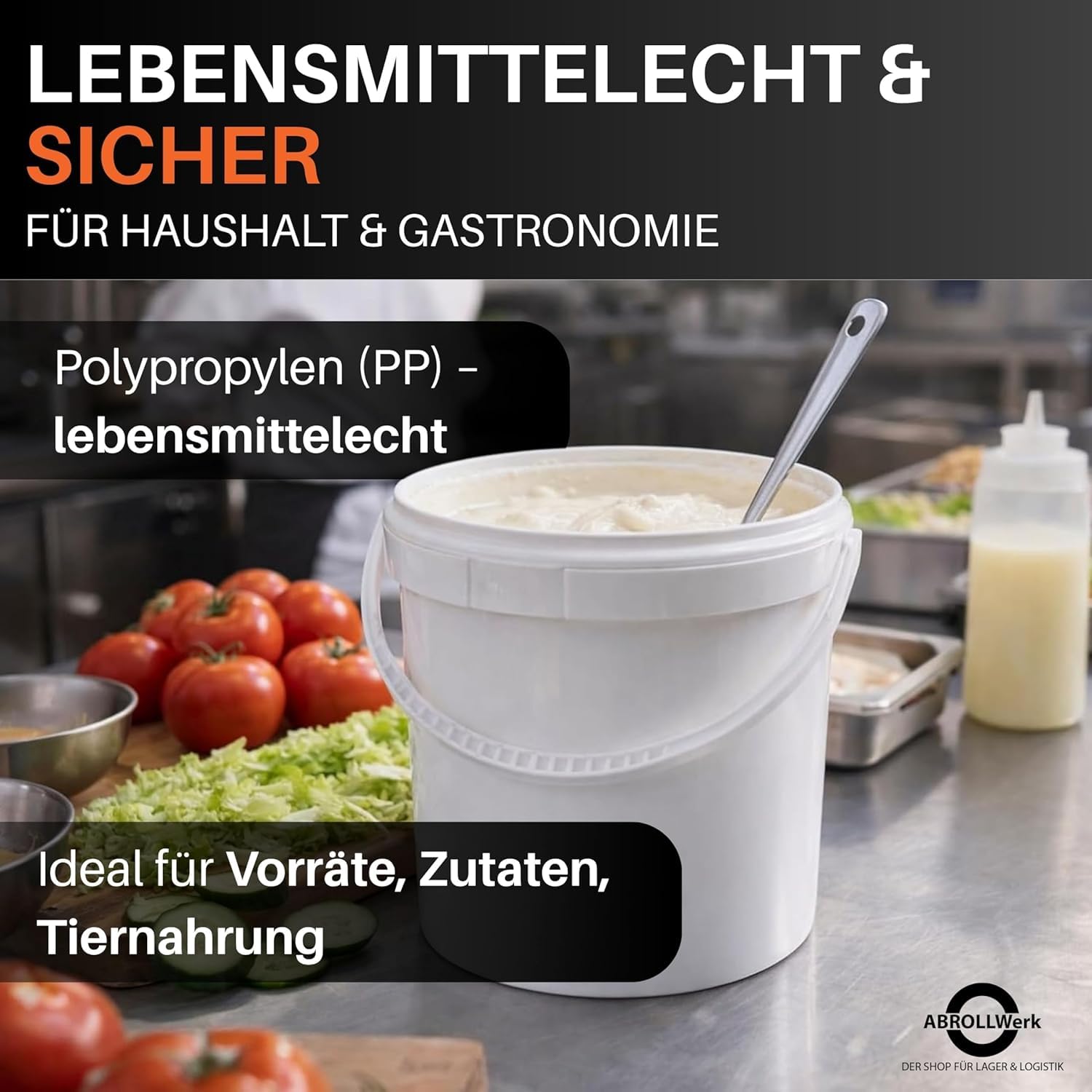 Set secchio con coperchio, per alimenti, ermetico, stabile, multifunzione, per uso domestico e gastronomia, secchio vuoto per stoccaggio e trasporto con manico, bianco (32 l, 2 pezzi)