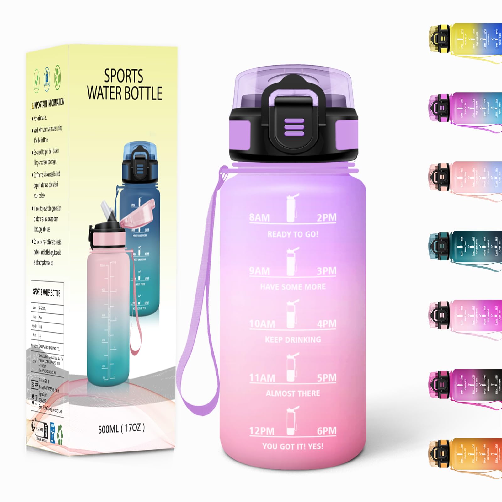 Motswedi Drinking Bottle with Straw, 500 ml, BPA-Free, Children's Water Bottle, Leak-Proof, Sports Drinking Bottles, Suitable for Carbonated Drinks, Water Bottle for Fitness, School, Travel, Light