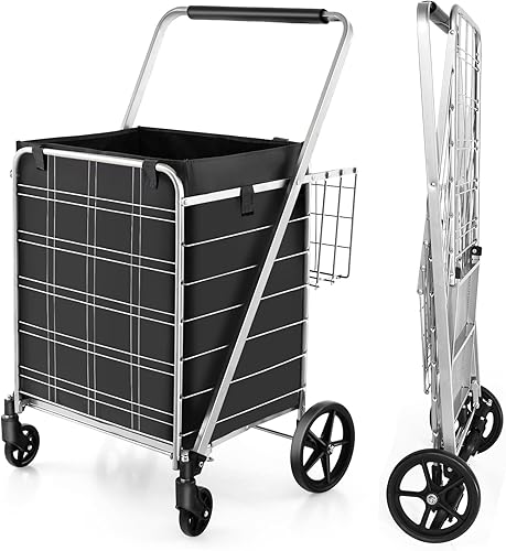 IRONMAX Carrito de compras jumbo, carrito de comestibles resistente de 330 libras de capacidad con forro, ruedas giratorias de 360° y canasta doble,