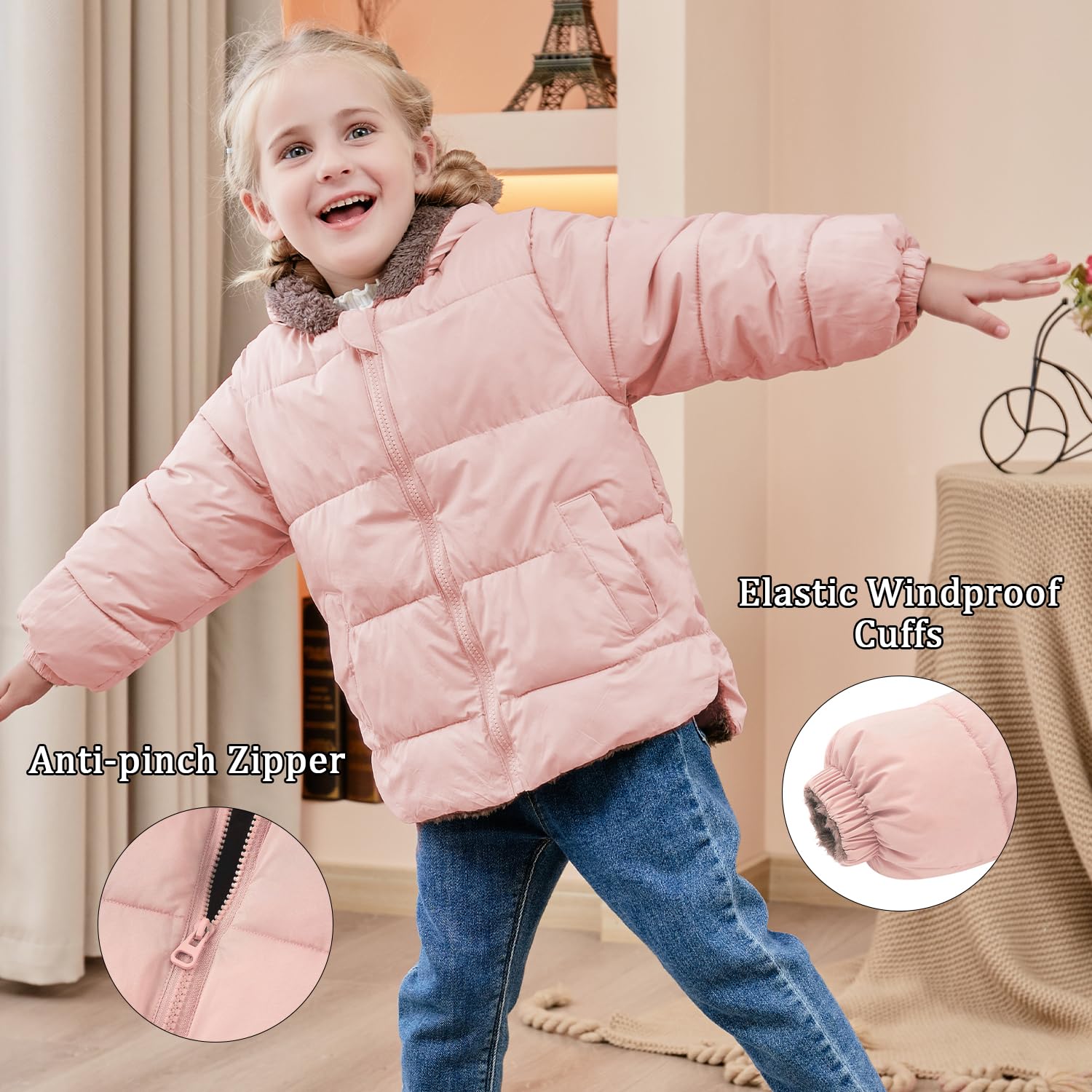 Kids4ever - Abrigo polar de invierno para bebés y niños pequeños, con capucha y bolsillos, con orejas de oso, de 6 meses a 5 años