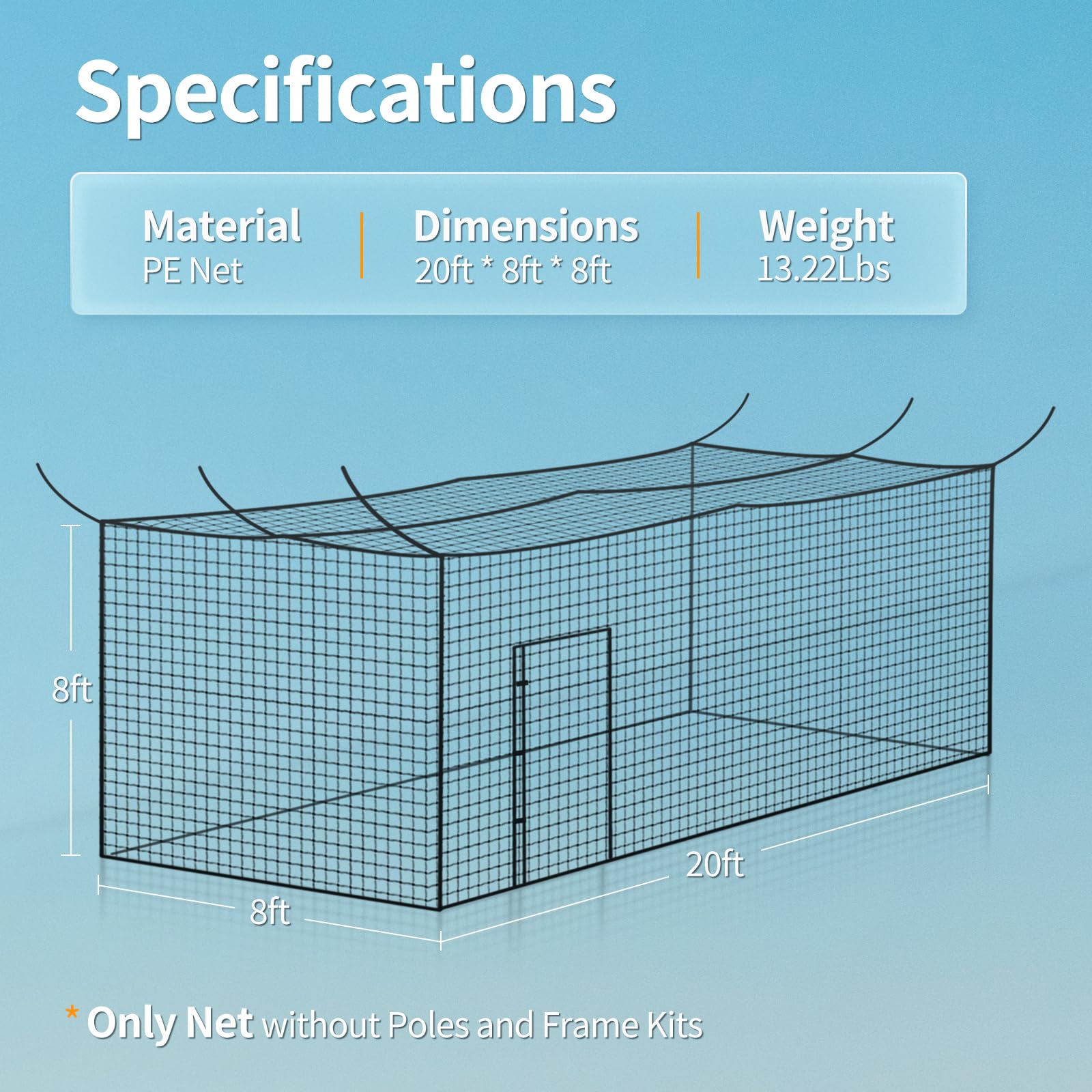 SHANTRA Batting Cage Netting - 55'L/35'L/20'L, Enclosed Baseball & Softball Cage with Door, PE Hitting Nets for Backyard