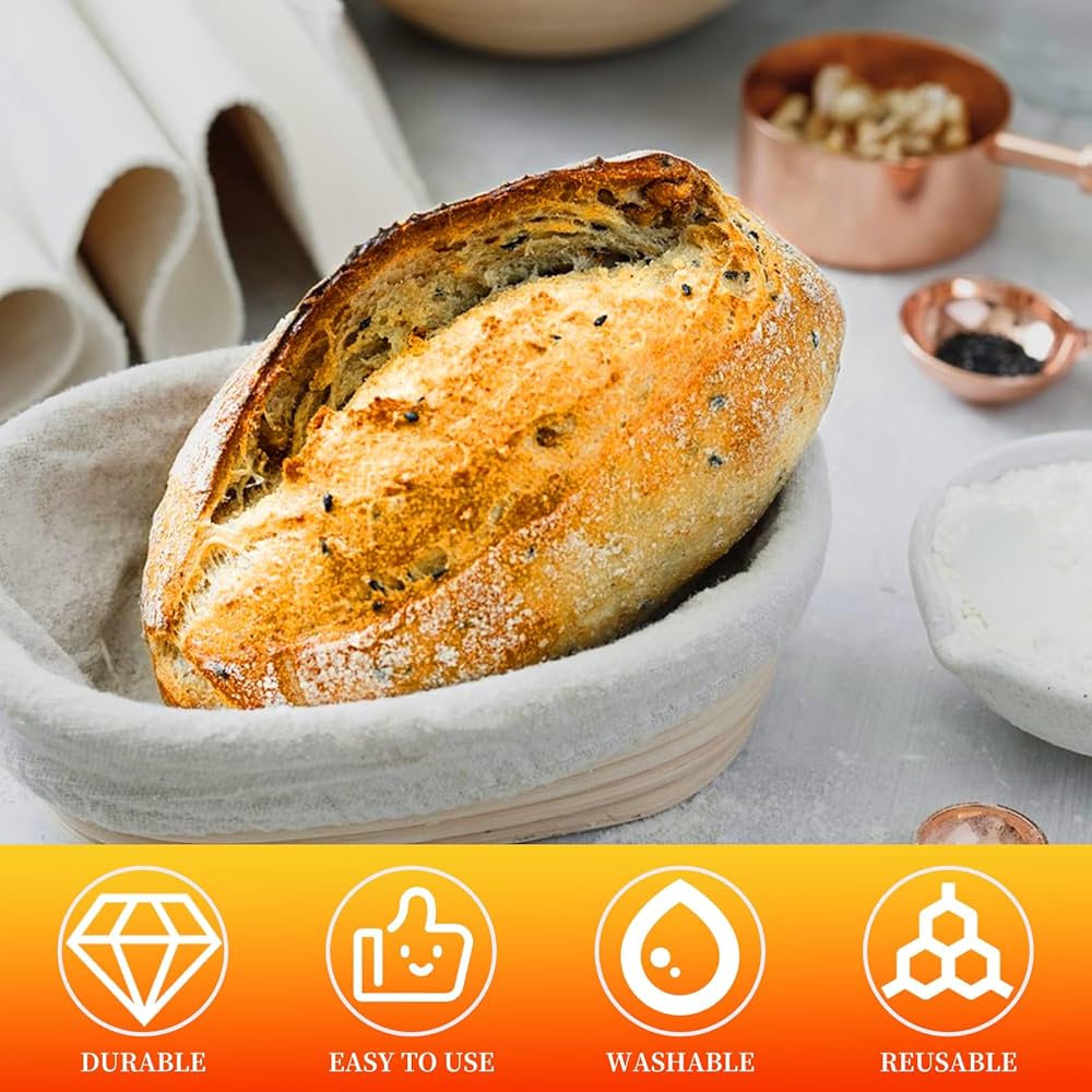 6 Inserts En Lin Pour Banneton à Pain - Toiles Antiadhésives Rondes Et Ovales Pour Fermentation