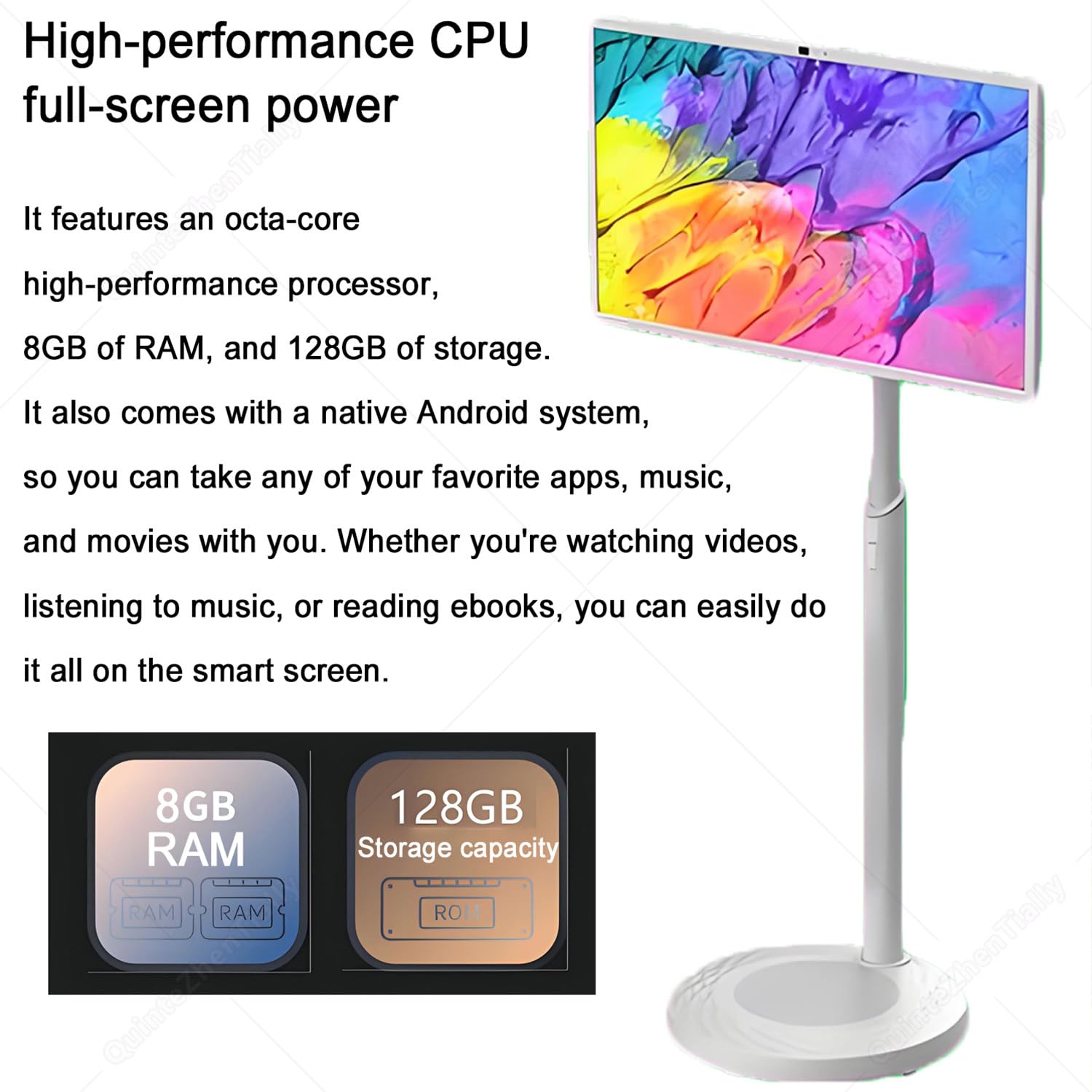Monitor Touch Screen Portatile Funzioni Intelligenti,Monitor Touchscreen Portatile Supporto su Ruote,Display Mobile Wireless Intelligente,per Uso Domestico Ufficio 27inch