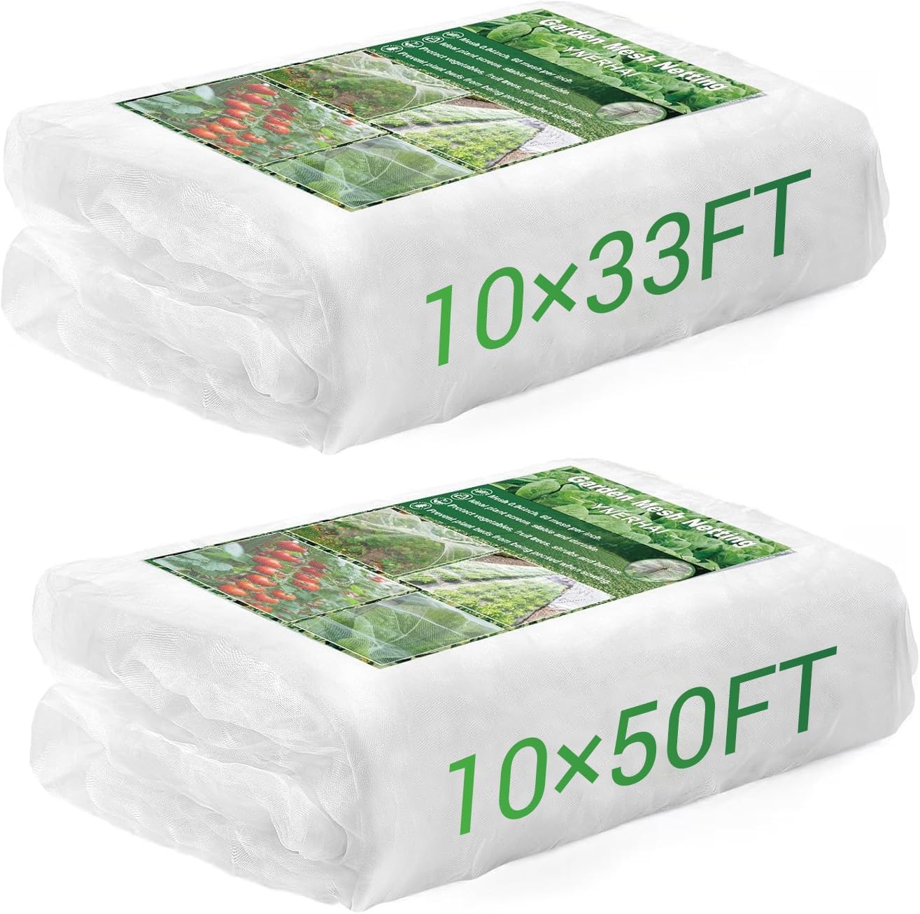 Jojoka 2 Roll Garden Mesh Netting Barrier, 10x33 Ft & 10x50 Ft Reusable Plant Protection Netting, White Garden Net for Vegetables, Fruit Trees, Blueberry Bushes, Vines, Row Cover, Plant Protector