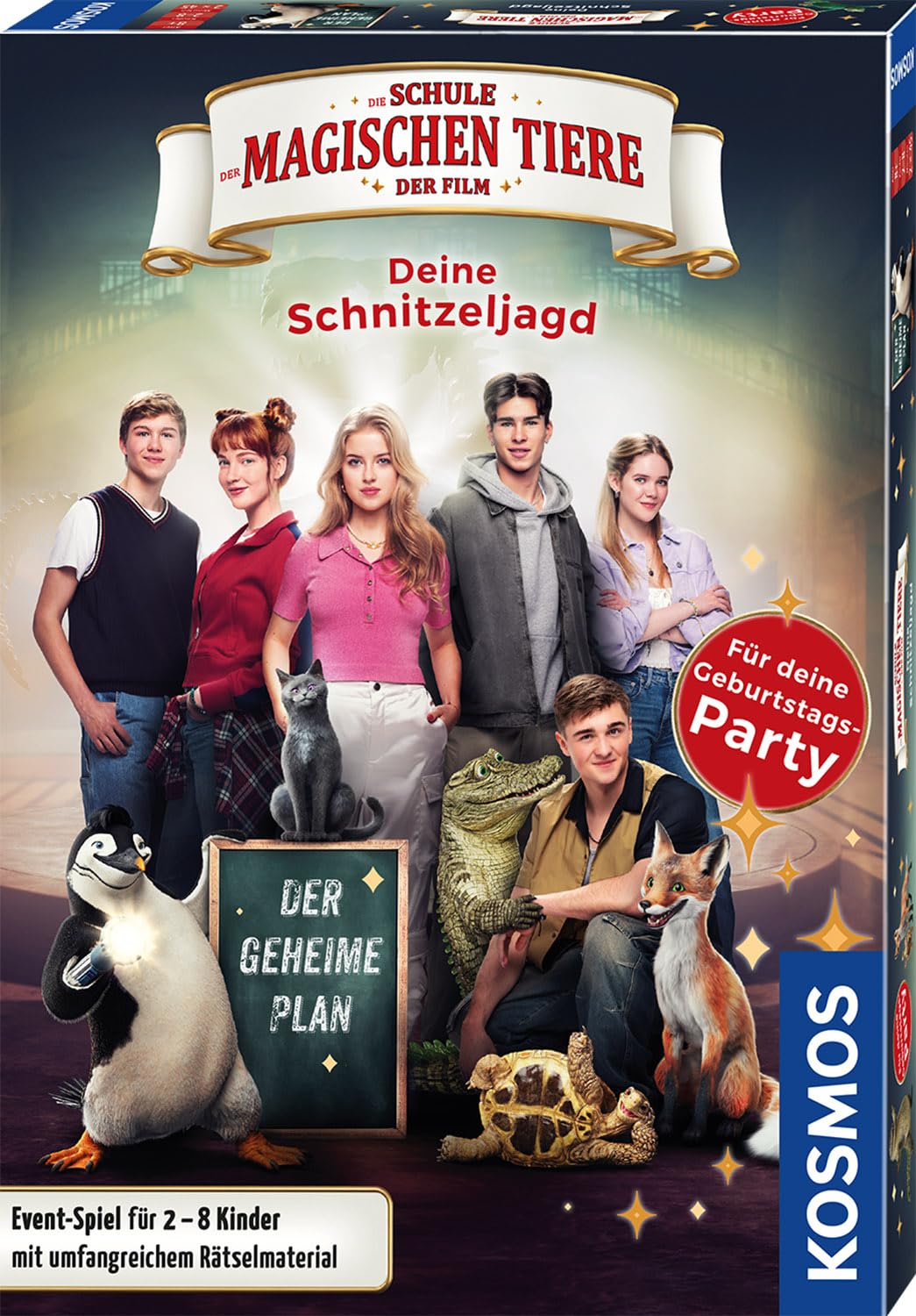 Kosmos 685003 Die Schule der magischen Tiere Rätsel-Party Schnitzeljagd für Kinder ab 8 Jahre, Geburtstagsparty mit den Helden aus dem Schule der magischen Tiere Film, für 2-8 Kinder Komplett-Set