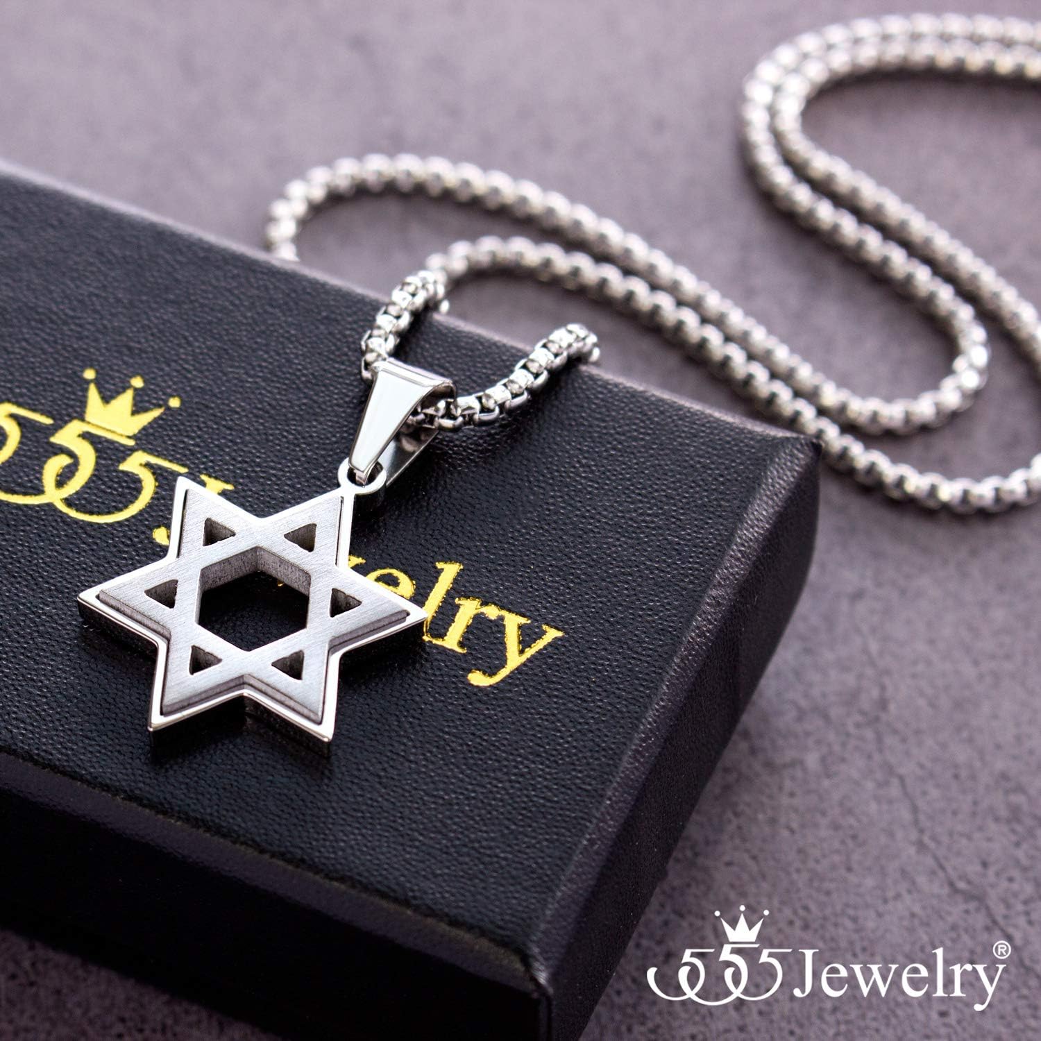 555Jewelry Stainless Steel Star of David Necklace for Men & Women, 16-24 Inch Box Chain - Image 7