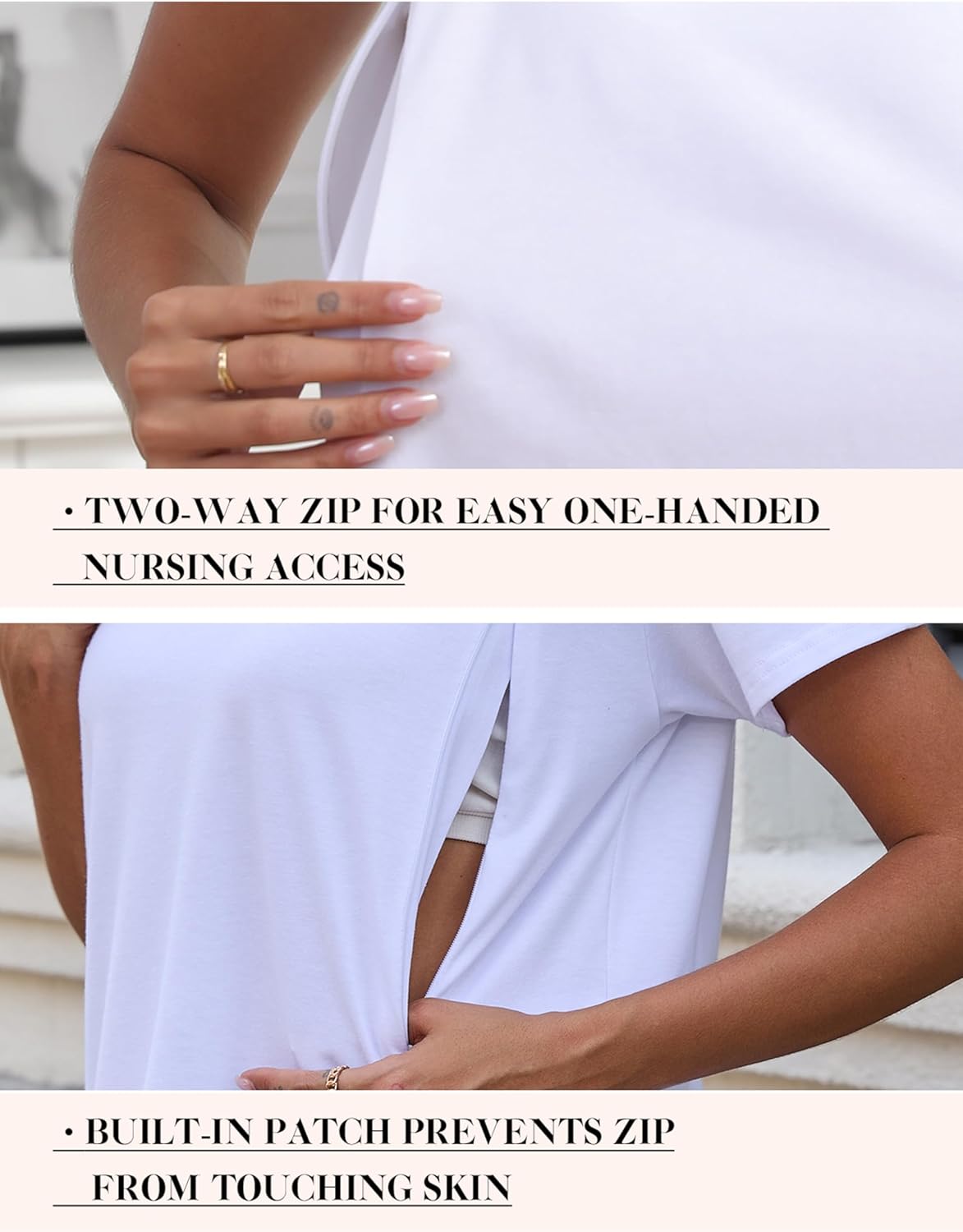 Ecavus Women's Oversized Nursing Shirts for Breastfeeding with Hidden Zipper Short Sleeves Side Splits Maternity Tops - Image 4