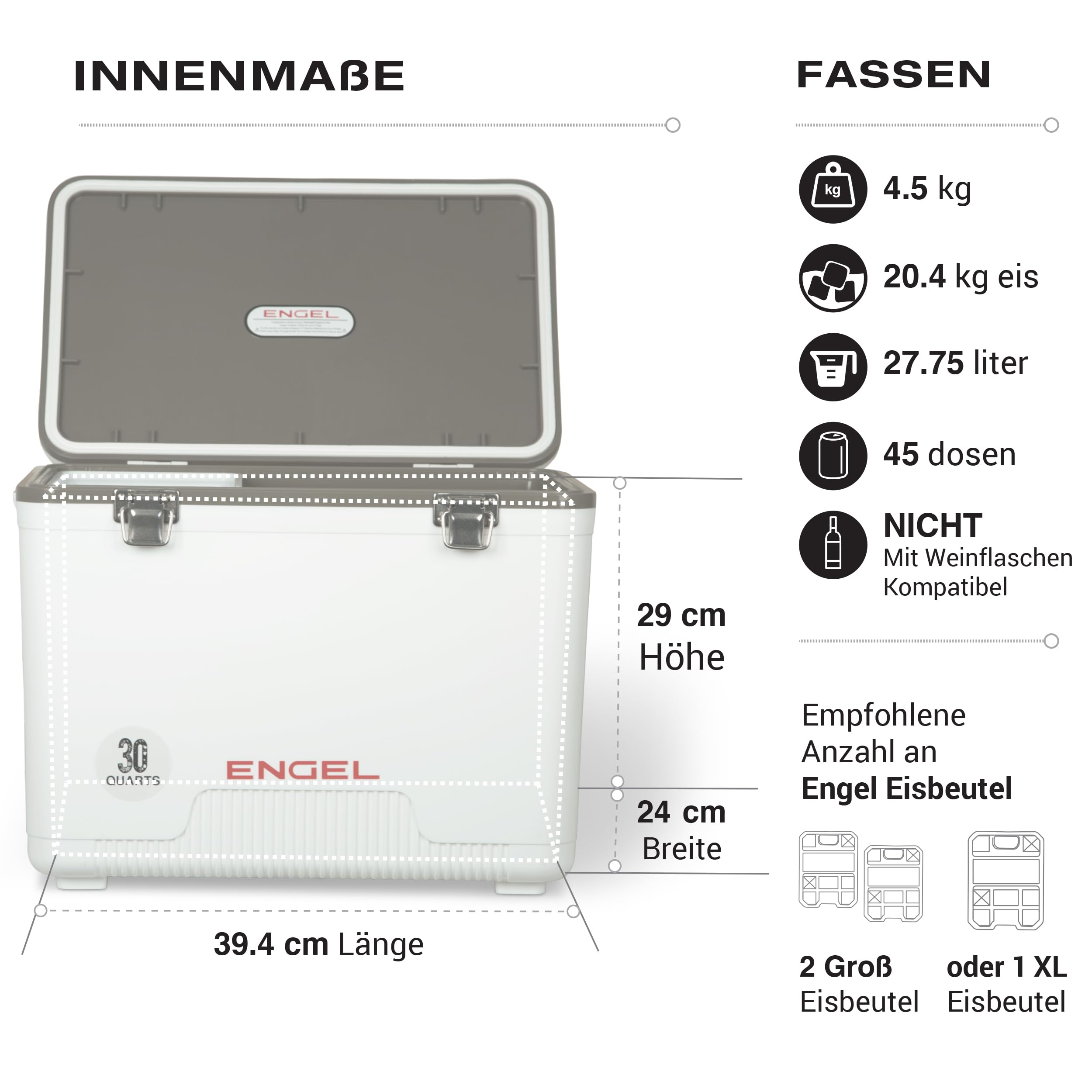 ENGEL Kühlbox 30qt (28,4 Liter) Auslaufsicher, Luftdicht, Tragbare, Kleine Kühlbox für Camping, Picknick, Wandern, Festival - Eisbox Ohne Strom für Männer & Frauen, 48,3 x 31,7 x 36,8 cm