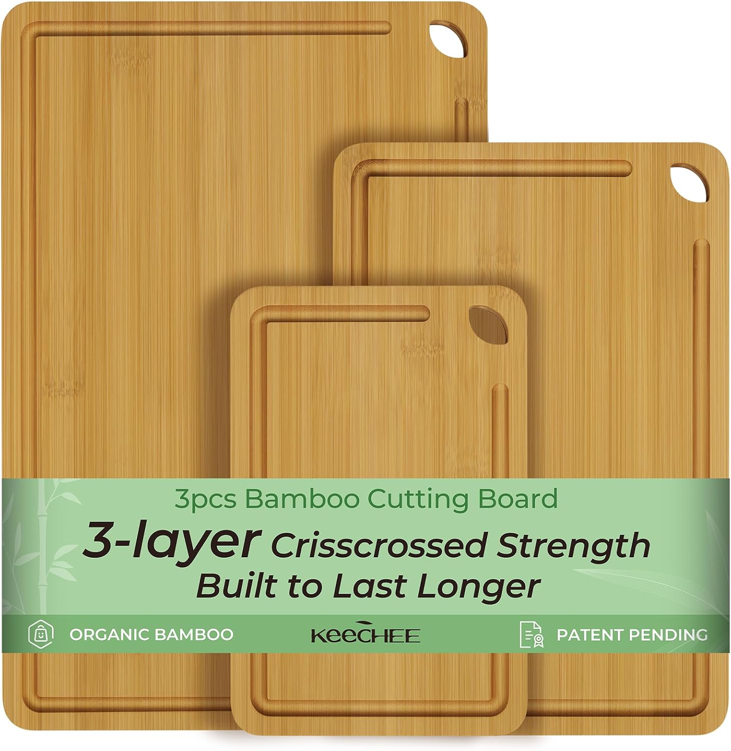Wood Cutting Board for Kitchen - Reversible Bamboo Cutting Boards Gift Set of 3 with Juice Groove, Wooden Chopping Board for Meat, Fruit, Vegetables & Cheese (Pre Oiled, Natural) Wood Cutting Board for Kitchen - Reversible Bamboo Cutting Boards Gift Set of 3 with Juice Groove, Wooden Chopping Board for Meat, Fruit, Vegetables & Cheese (Pre Oiled, Natural)