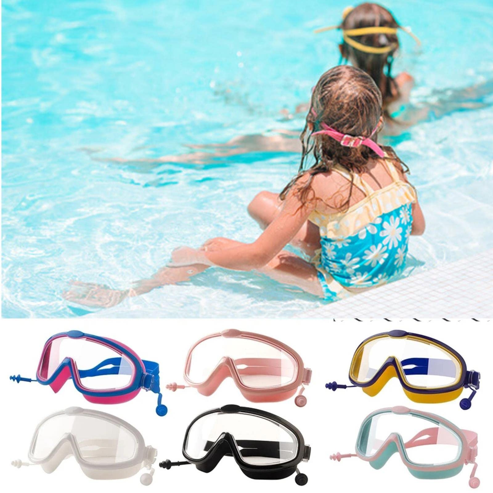 occhialini, Occhialini da nuoto con tappi for le orecchie, set 2 in 1 for bambini, antiappannamento, protezione UV, occhiali for for