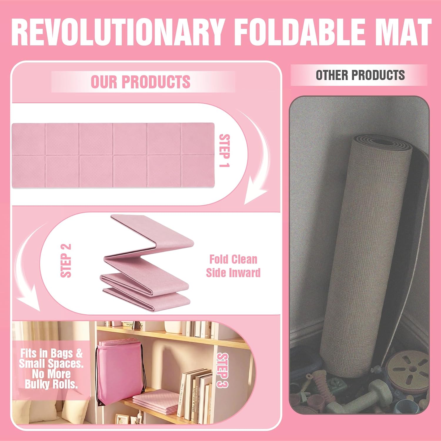 Pilates Kit with Foldable Yoga Mat, Portable Home Workout Pilates Equipment, Lightweight Pilates Set for Travel & Small Spaces,14.5" Pilates Ring and Ball, Resistance Bands & Core Sliders, Pink