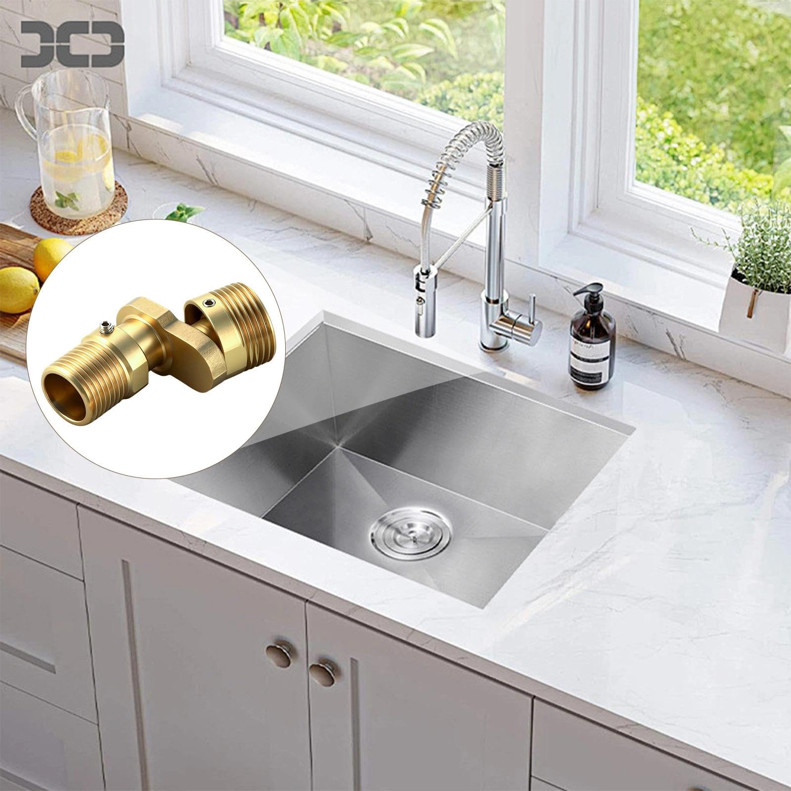 PHMING 2 Piezas Grifo de Ducha de Cobre Ajustable 1/2 a 3/4, 360° Ajustable Pie Curvado Angular, Excentricas Grifo Regulable, Retráctil, con 2 Llaves Hexagonales, para Baño, Cocina — view 7