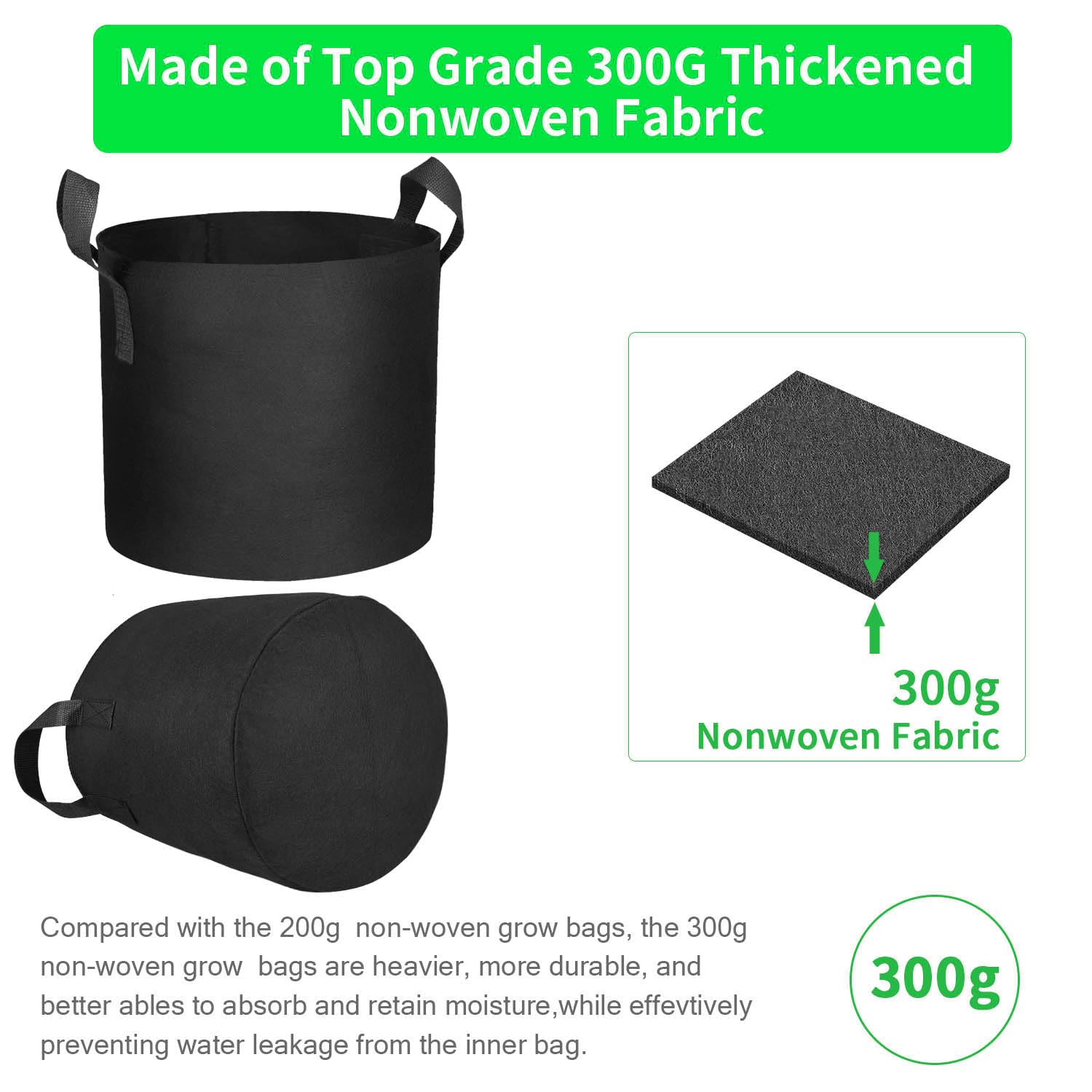 20 bolsas de cultivo de 3 galones, macetas de tela de aireación resistente con asas, 300 g de espesor, macetas no tejidas para plantas, verduras y flores