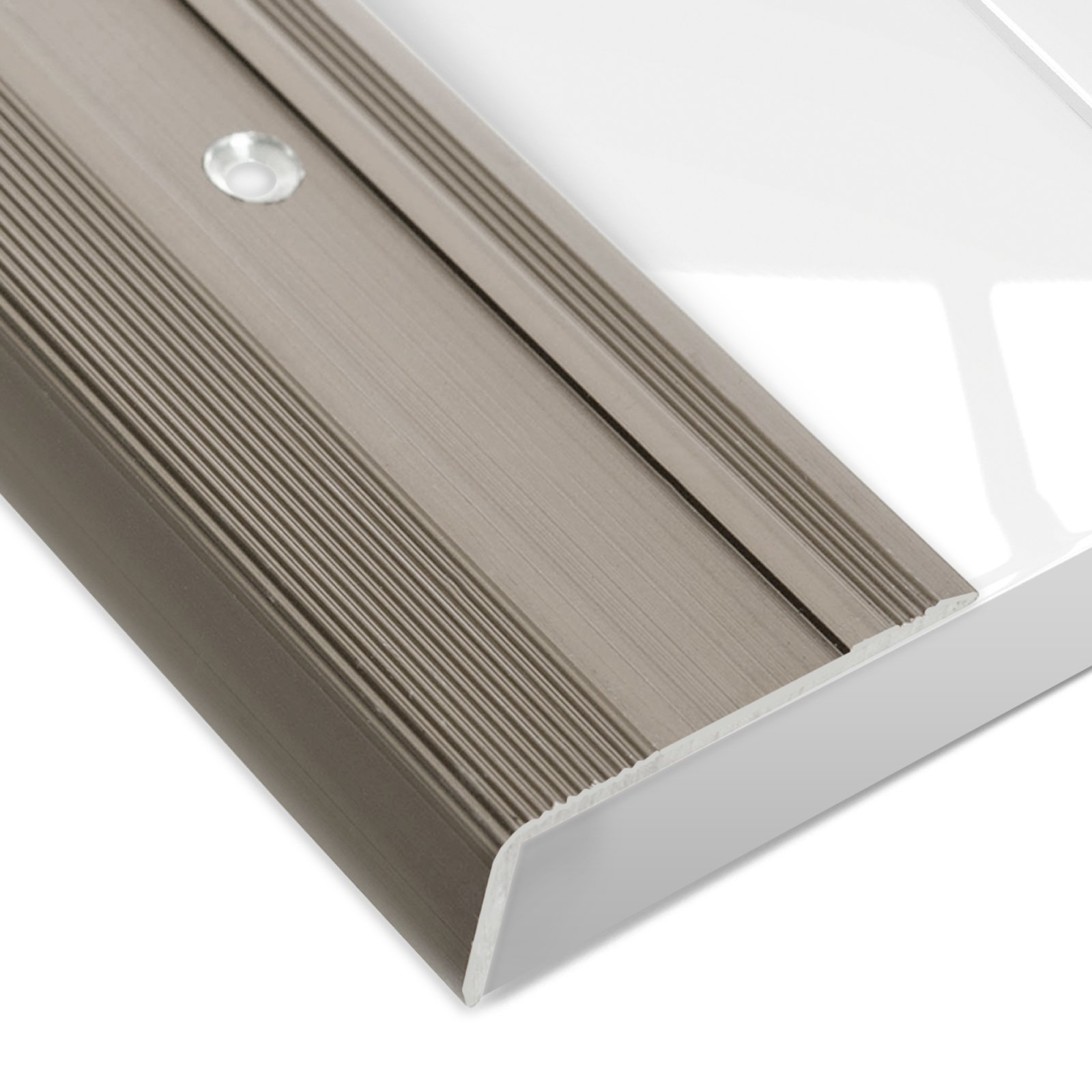 Floordirekt Perfil de borde de escalera de aluminio 134 cm de largo, 1 pieza, incluye tornillos y tacos, perfil de borde de escalón preperforado en forma de L, perfil de ángulo de 37 mm de ancho x 17