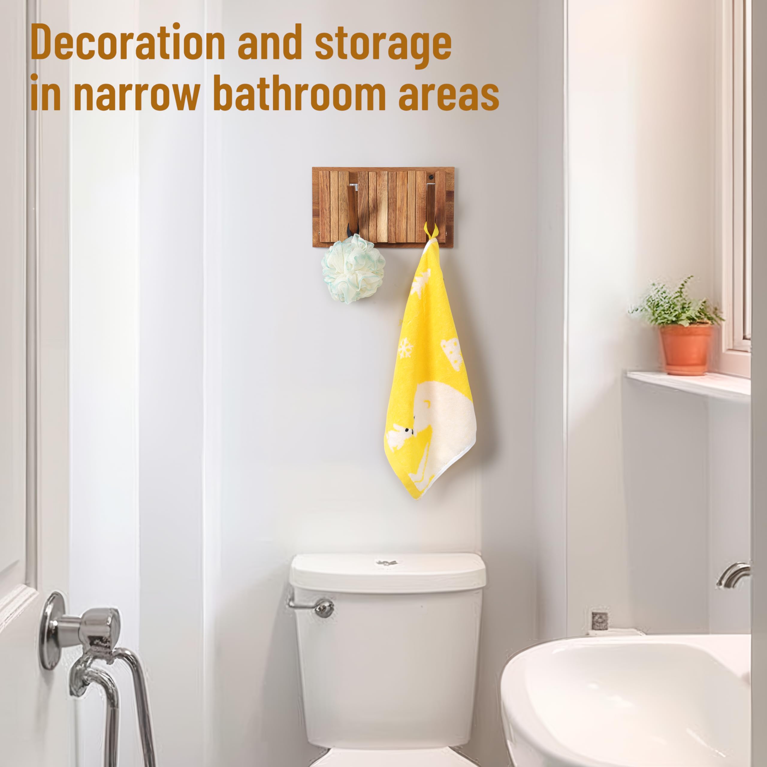 Perchero de pared para casa de campo: madera rústica con 6 ganchos, montaje retráctil de 26,4 cm, montado en la pared para espacios pequeños, entrada, pasillo, baño, para colgar chaqueta,