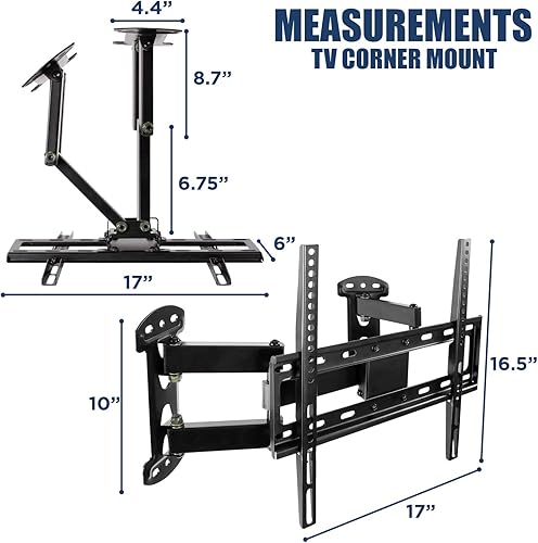 Miniatura 8 de Mount-It! Soporte de pared para TV esquinero  Soporte de pared giratorio de movimiento completo diseñado para instalaciones de esquina, patrón VESA