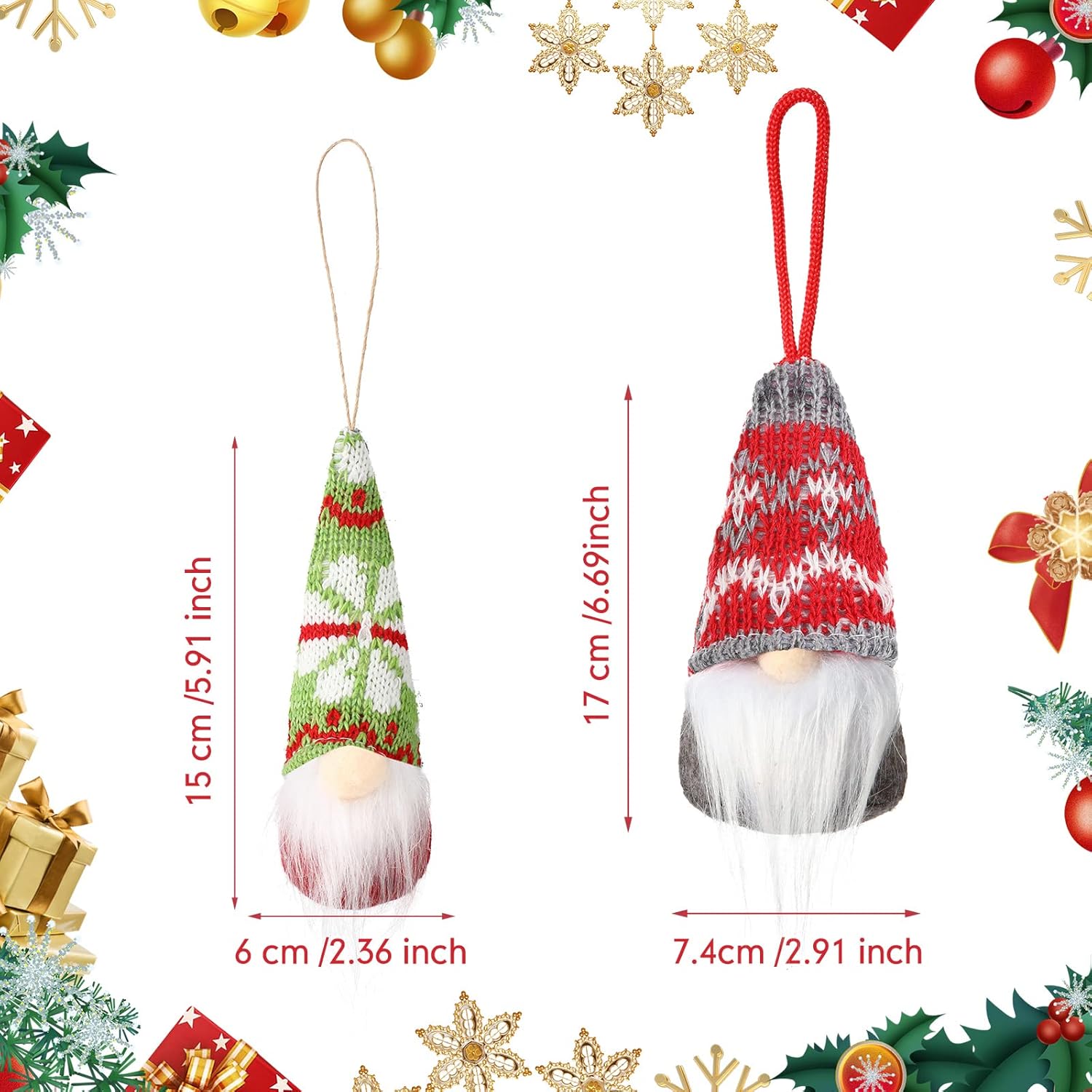 Vinsot 36 Pieces Gnome Ornaments Bulk Christmas Tree Hanging Gnomes Handmade Swedish Plush Christmas Tree Decorations Scandinavian Santa Ornaments with Hat Beard for Home Xmas Decor