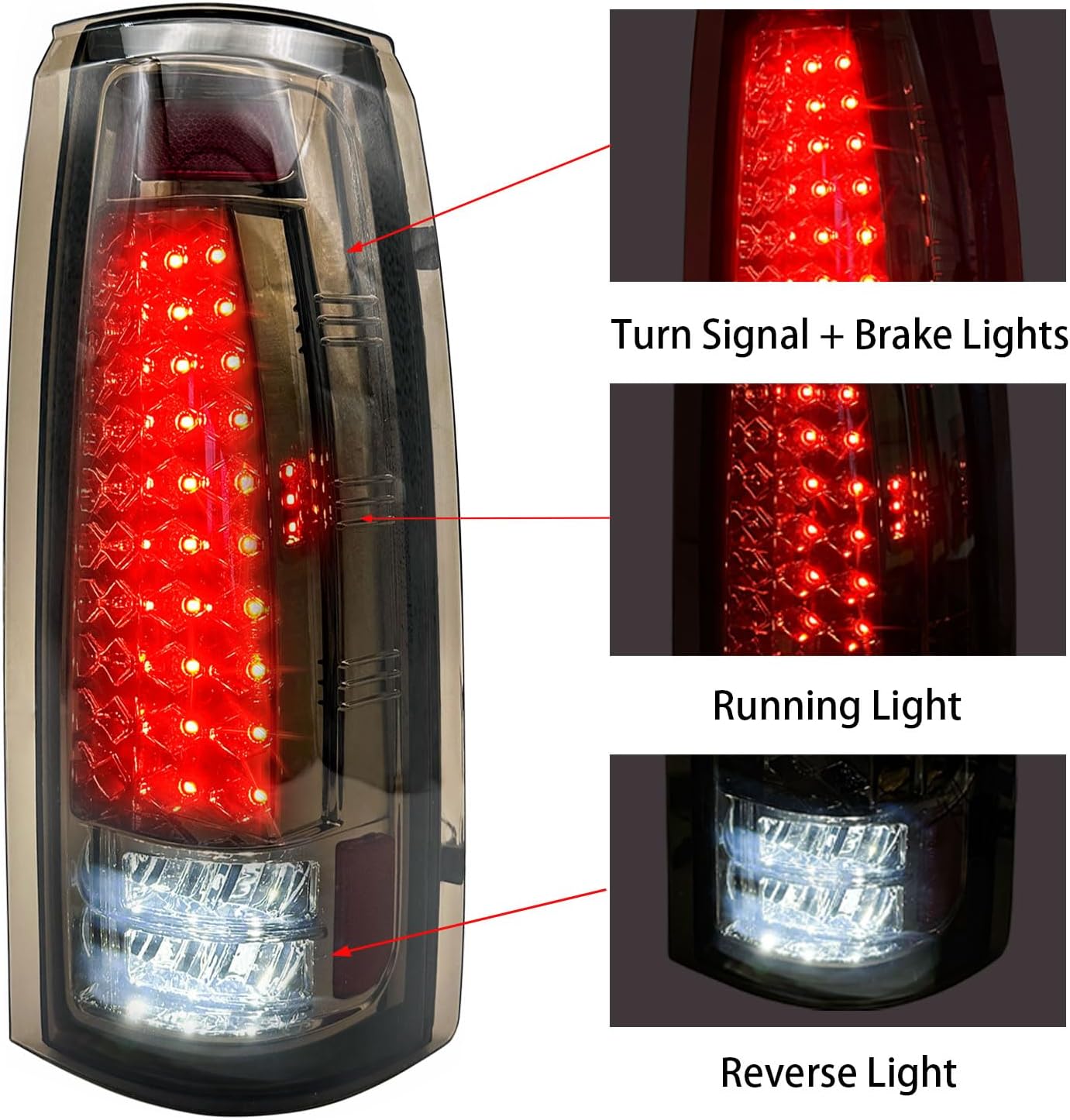 Shocklight 2Pcs LED Tail Lights Compatible With 1988-1999 Silverado/GMC Suburban Tahoe Pickup Truck w/Running Lights Turn Signal Brake Lights Reverse Lights Driver and Passenger Side